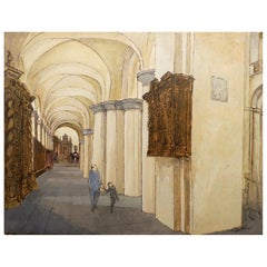 Brussels Scene Painting on Canvas, V. Petré, Belgium, circa 1960