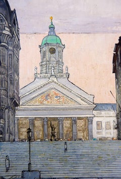 Brussels Street Scene Painting on Canvas, Victor Petré, Belgium, circa 1960