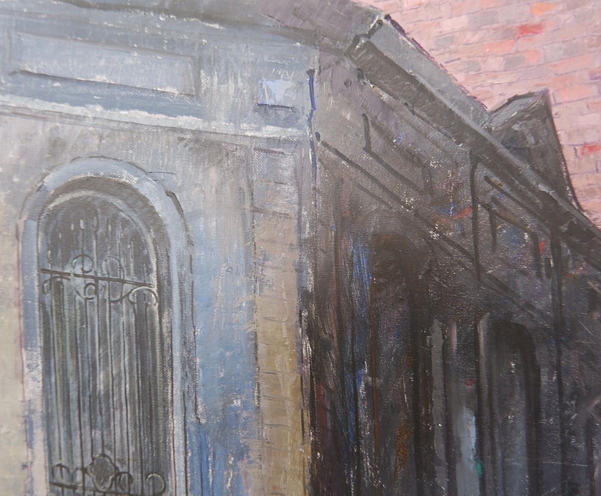Mid-20th Century Brussels Street Scene Painting on Canvas, Victor Petré, Belgium, circa 1960 For Sale