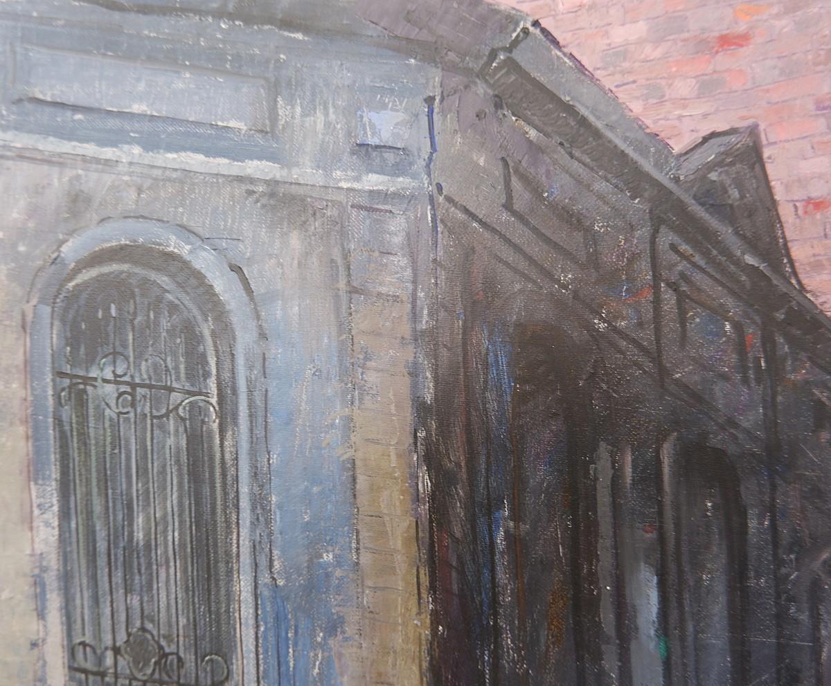 Belgian Brussels Street Scene Painting on Canvas, Victor Petré, Belgium, circa 1960 For Sale