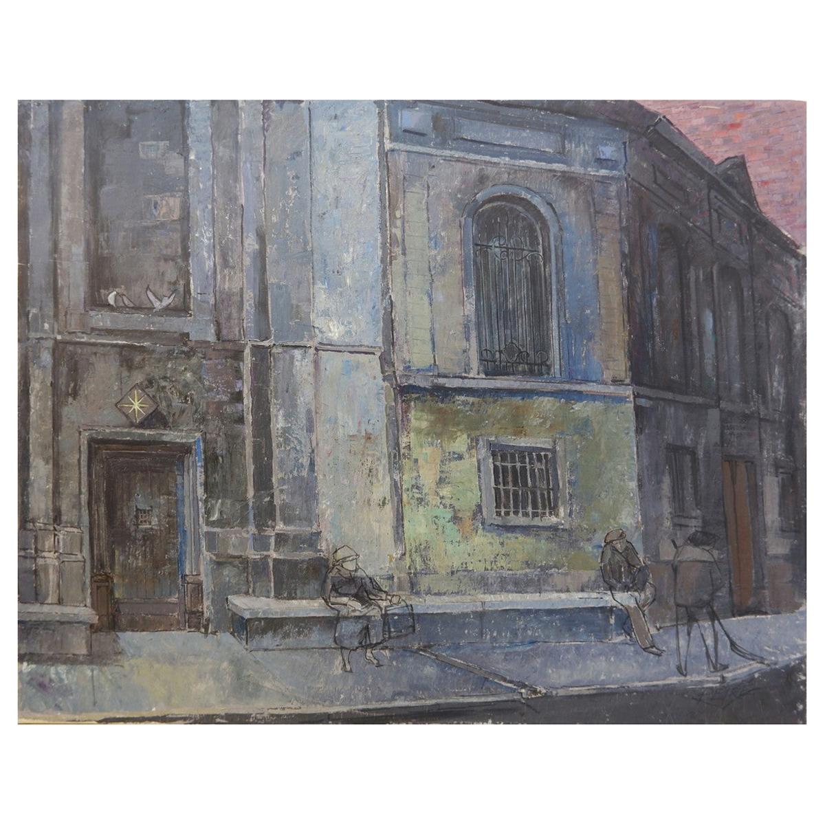 Brussels Street Scene Painting on Canvas, Victor Petré, Belgium, circa 1960 For Sale