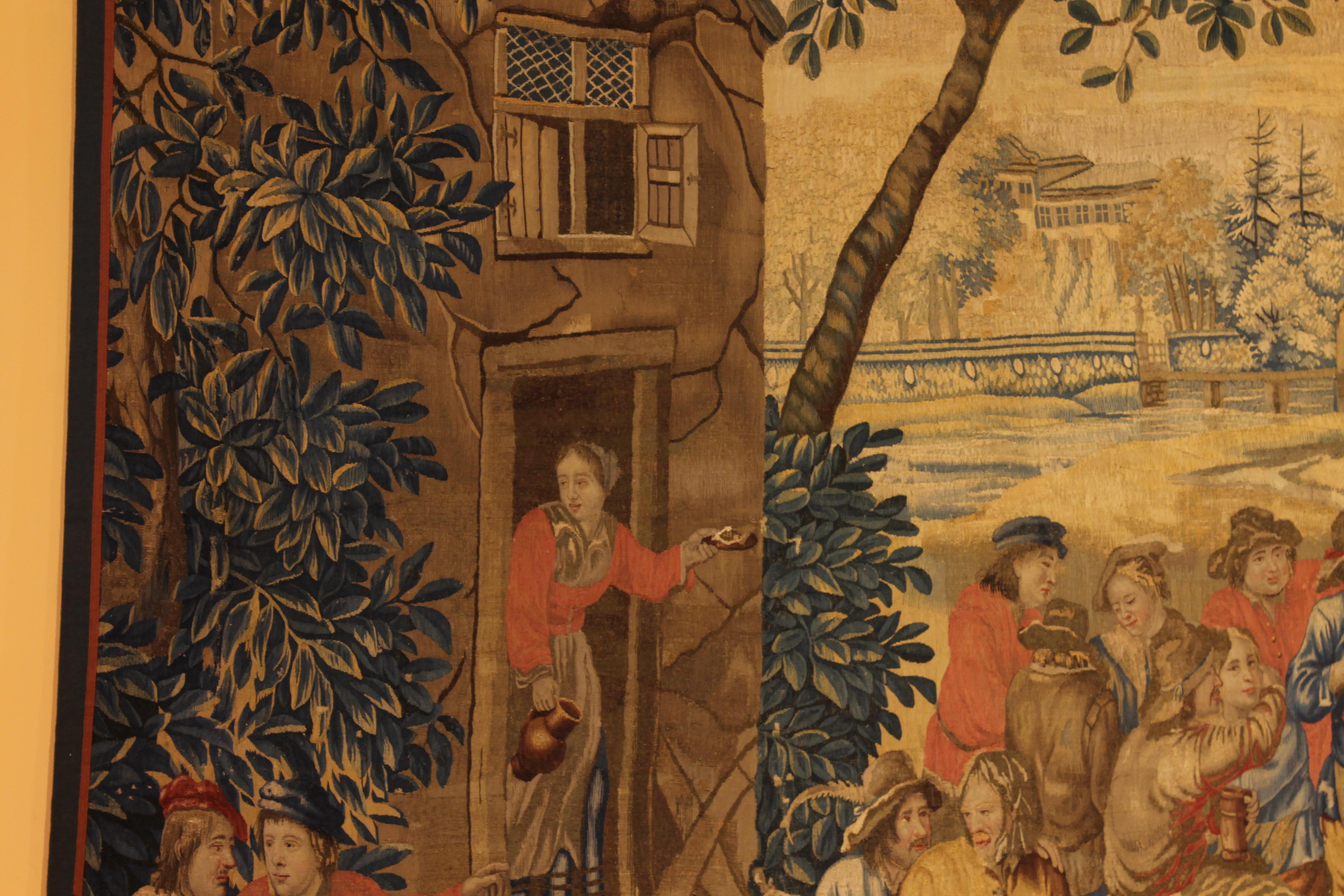 Wool Brussels Tapestry After Teniers, circa 1700 For Sale