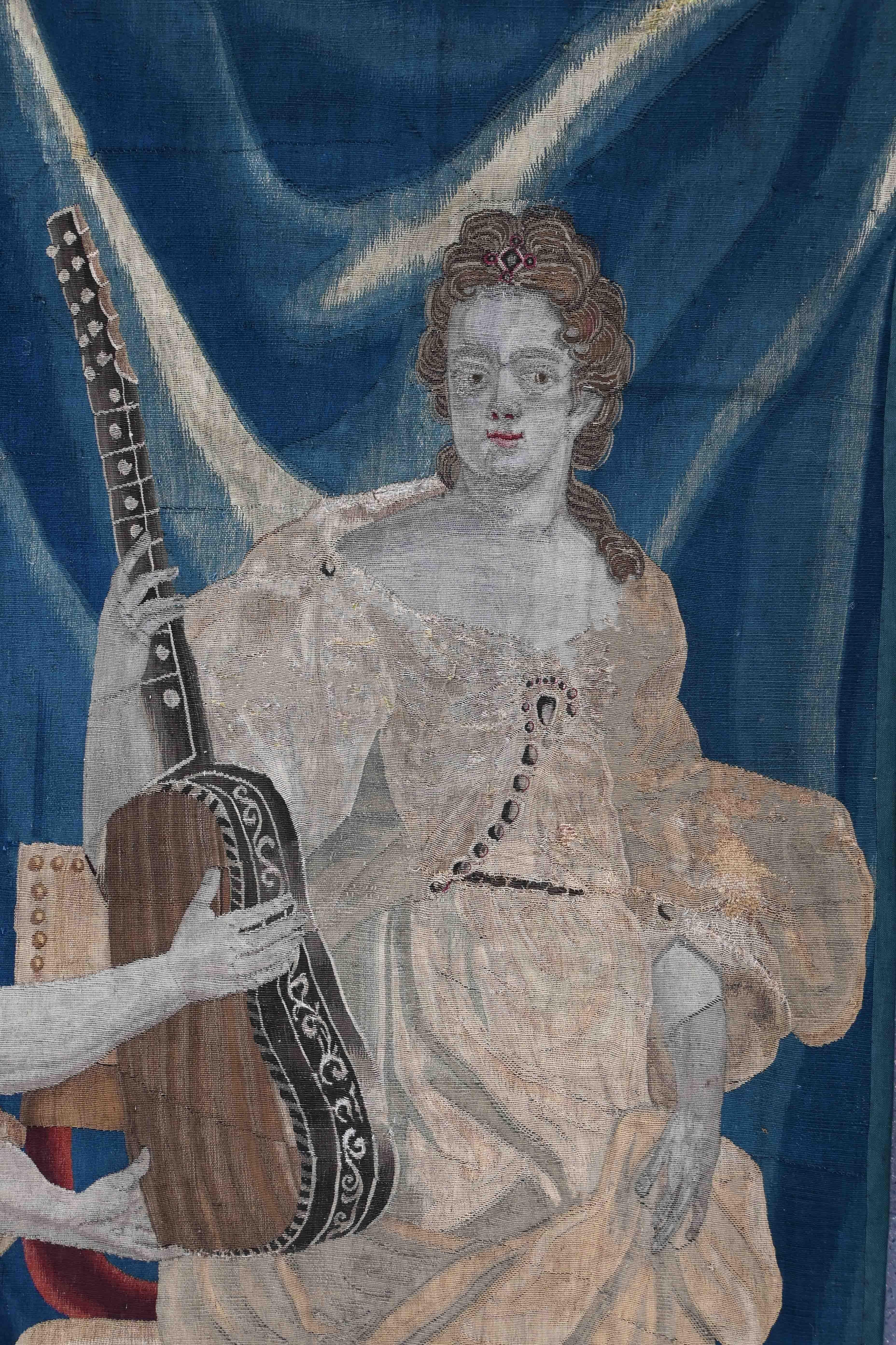 Tapiz de Bruselas Finales del Siglo XVII - Escena de Lección de Música - L1m50xh2m67 - N° 1397 Aubusson en venta