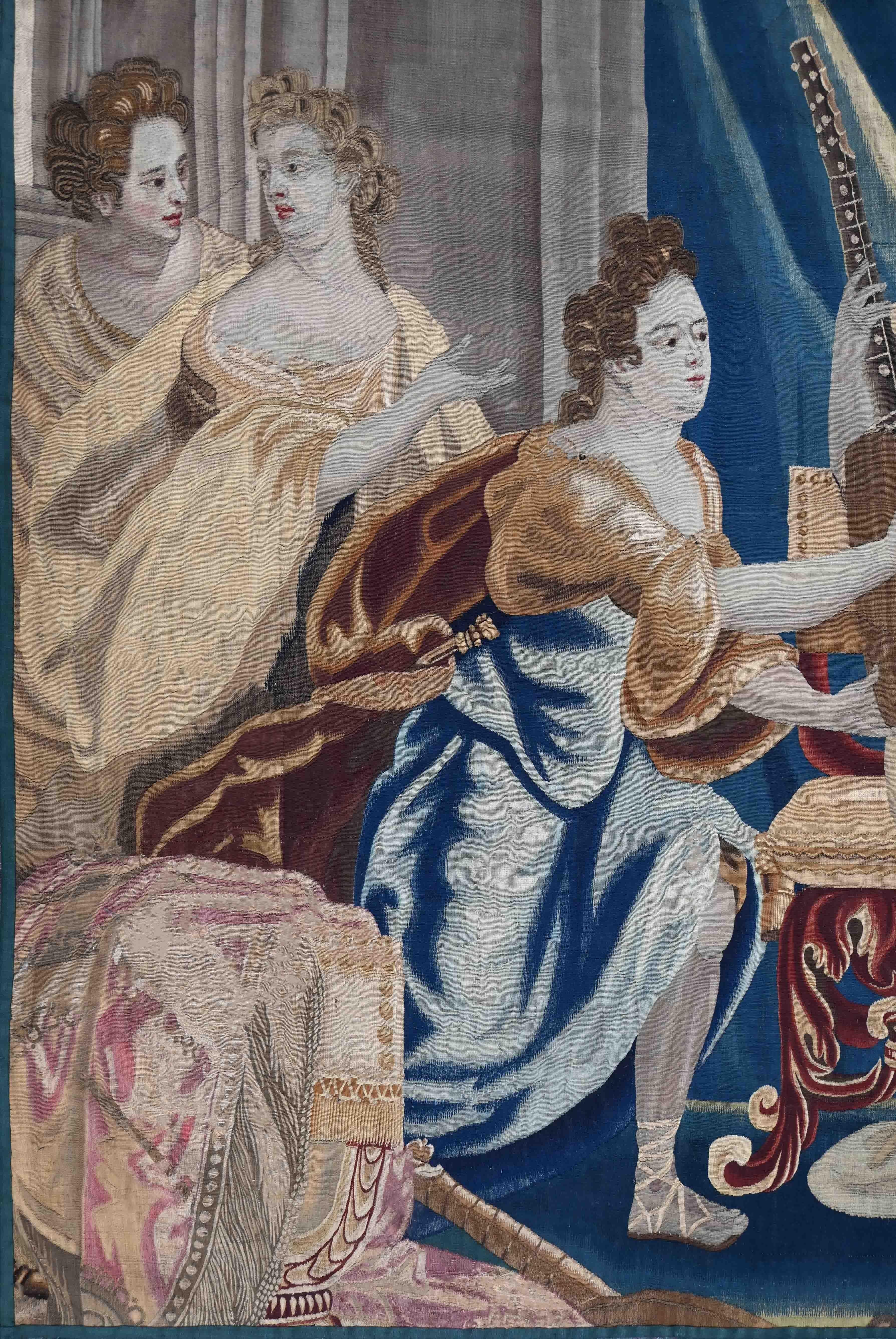 Tapiz de Bruselas Finales del Siglo XVII - Escena de Lección de Música - L1m50xh2m67 - N° 1397 Francés en venta