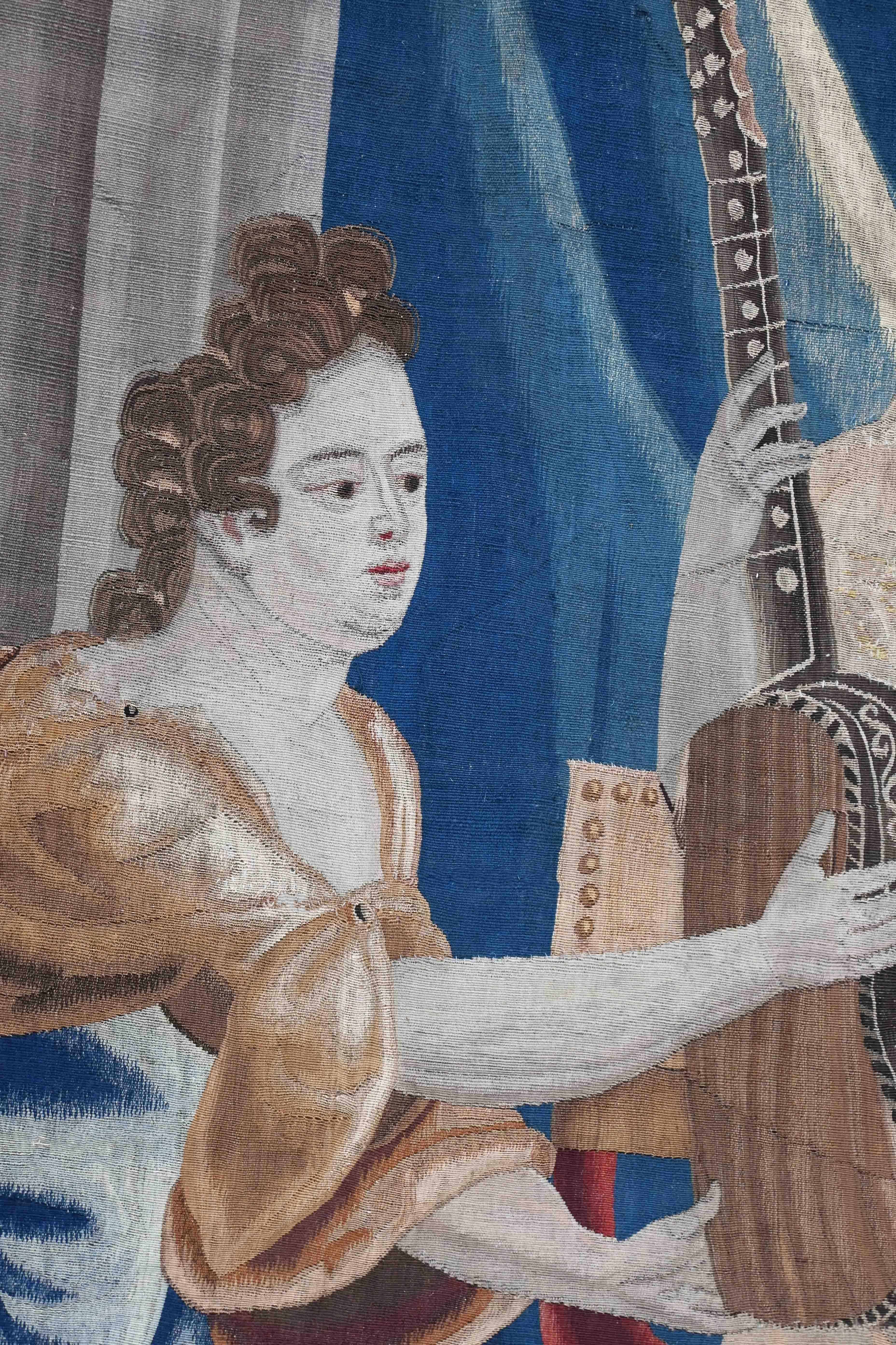 Tapiz de Bruselas Finales del Siglo XVII - Escena de Lección de Música - L1m50xh2m67 - N° 1397 Lana en venta