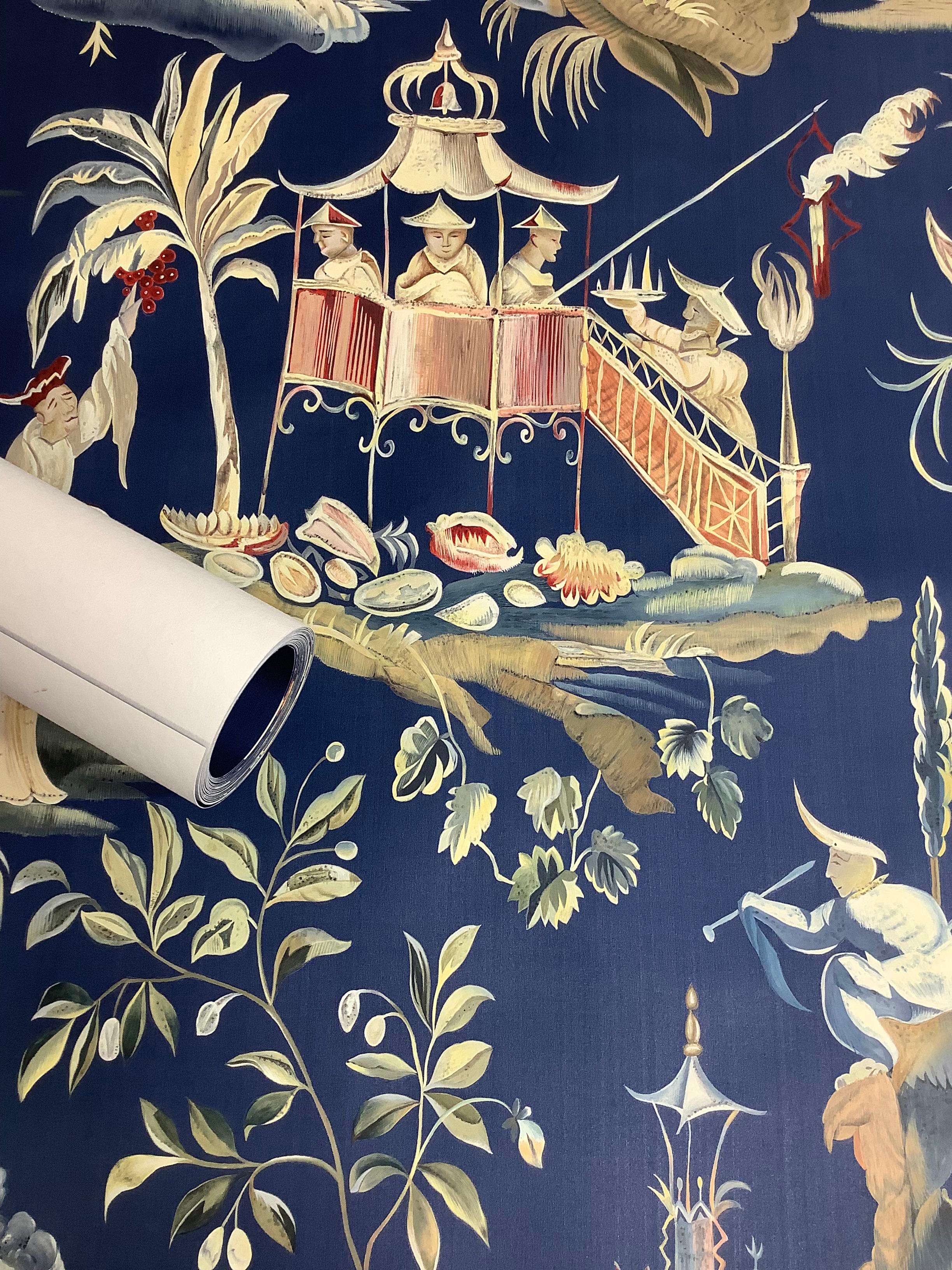 Hand-Painted Brussels Tapestry Wallpaper Mural For Sale
