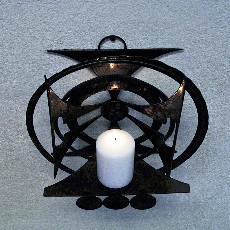 Oiled Brustalist Metal Ornament Candlelight Holder for Walls 1960s Scandinavia