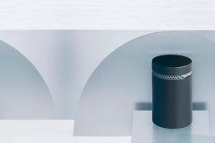 Contemporary round stool, black stained oak wood, Belgian design by barh