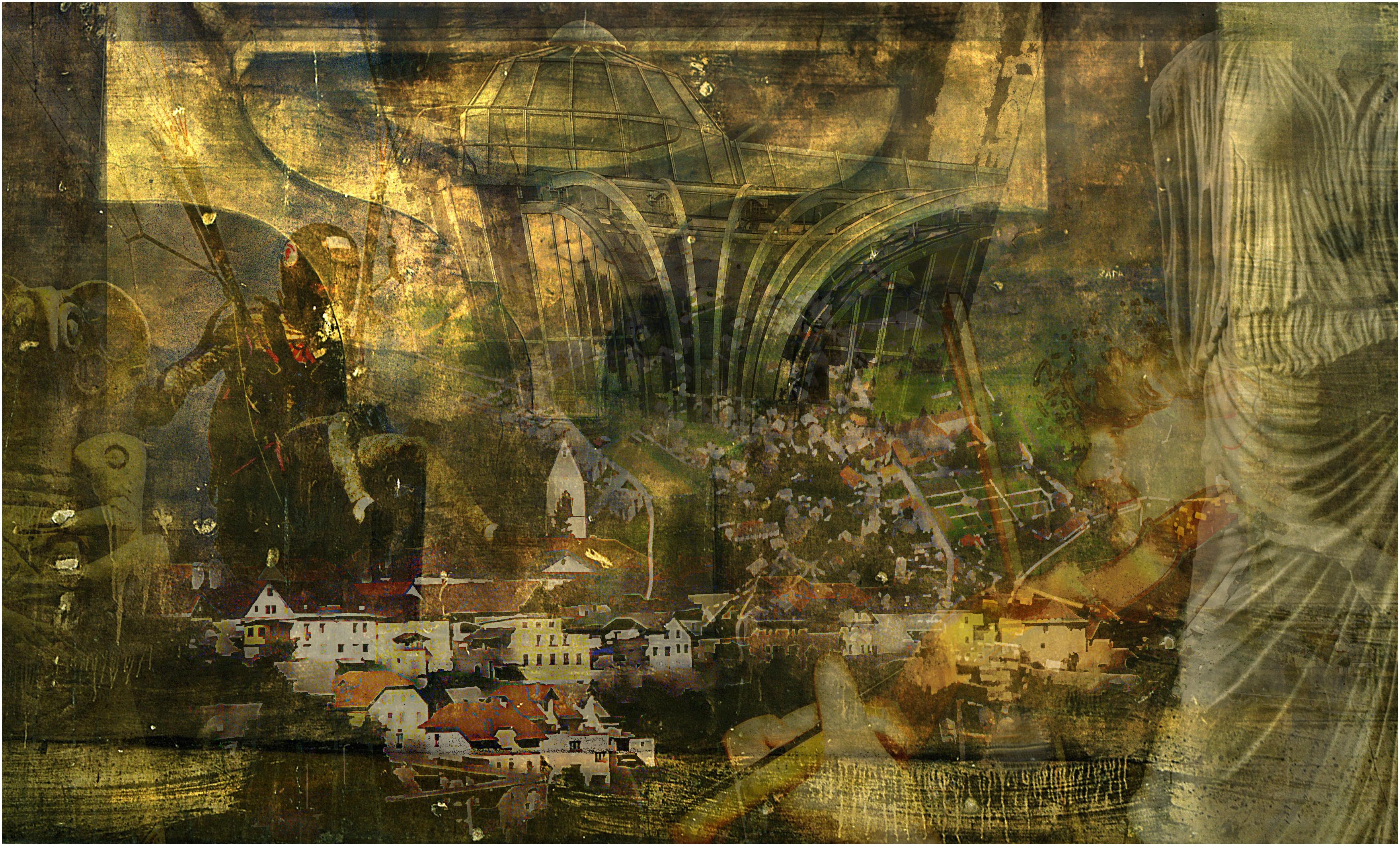 Artist Commentary:
Digital collage, original digital UV print on heavy-stock watercolour paper

Simply the Best 2, online, finalist, 2013

Keywords: collage, industrial, modern, gold, random

Artist Biography: 
Brut Carniollus is a visual artist and