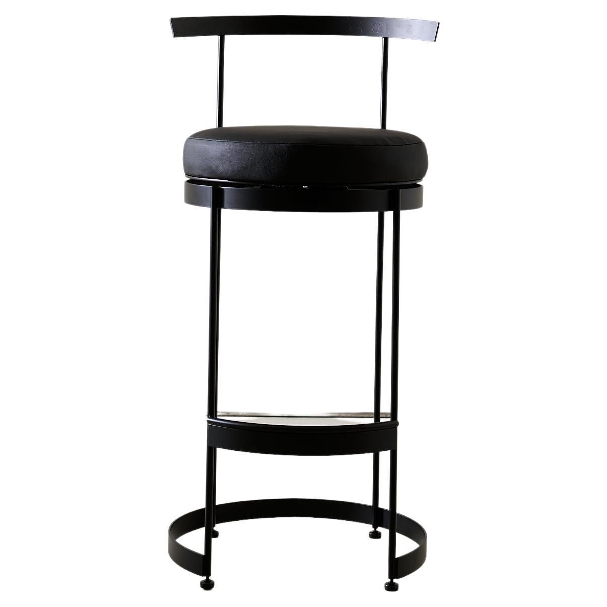 Brut Swivel Barstool in Black Cactus Leather by MENO HOME For Sale