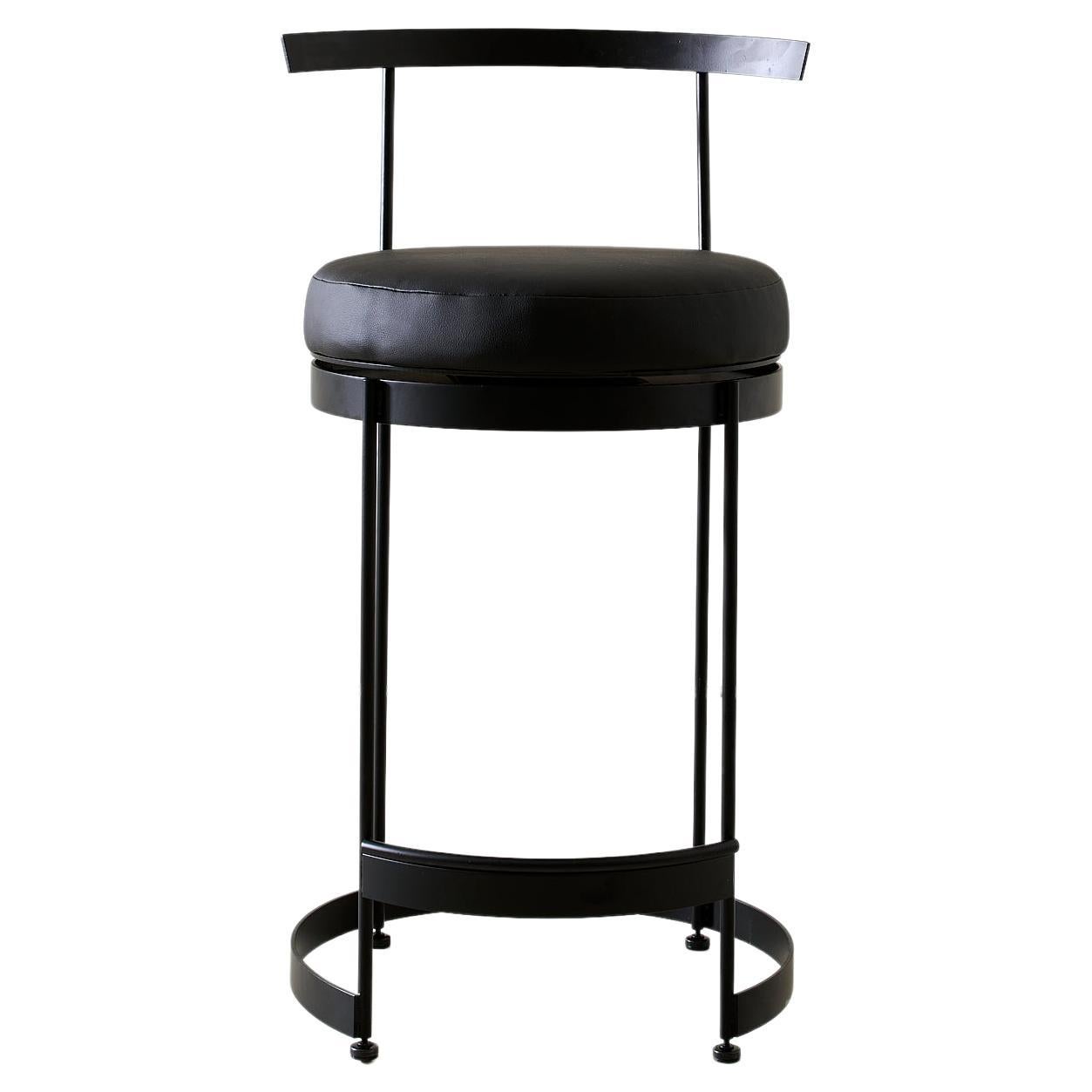 Brut Swivel Counterstool in Black Cactus Leather by MENO HOME For Sale