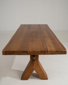 1970 French Brutalist Oak Dining Table, 78\" Wide, Good Condition