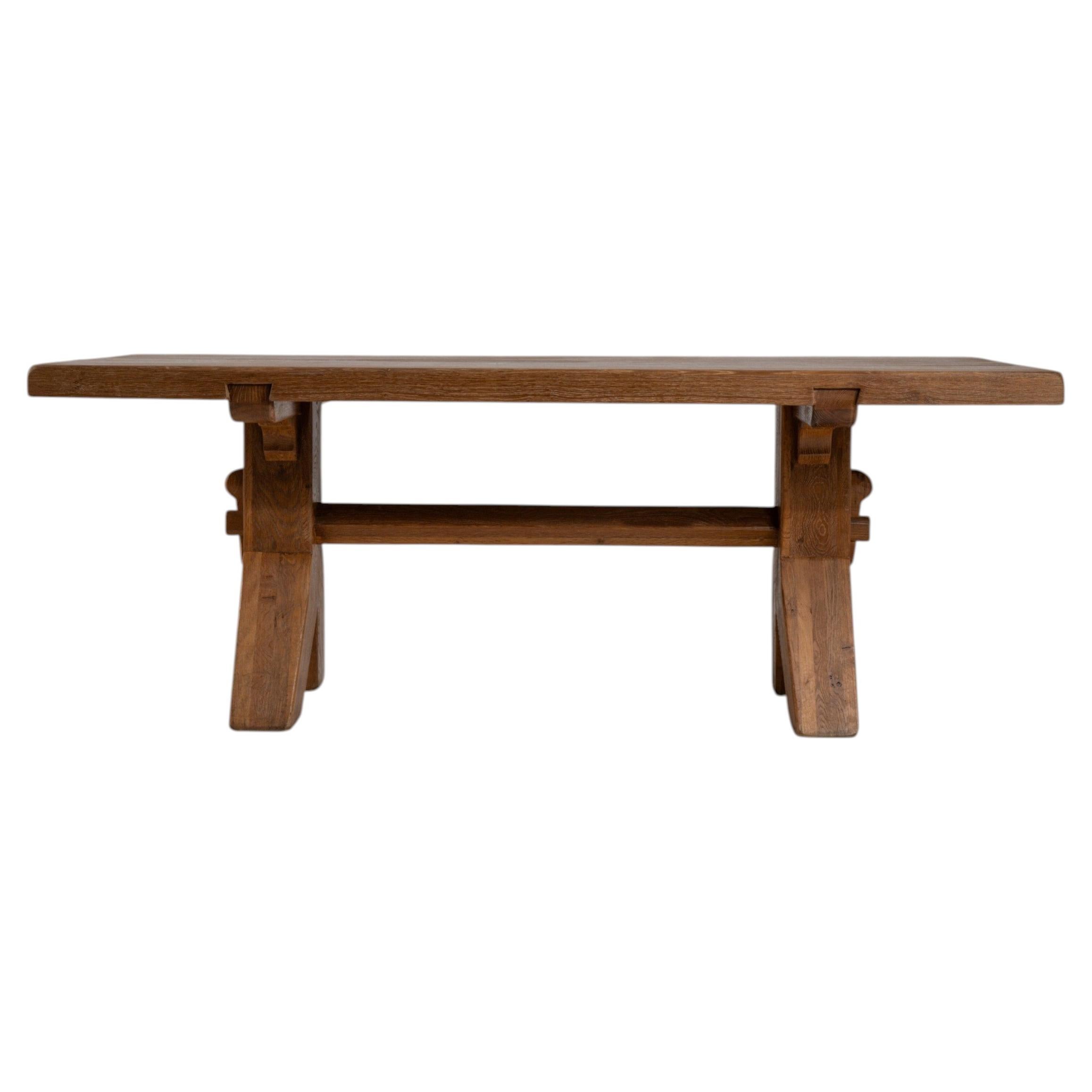 1970 French Brutalist Oak Dining Table, 78\" Wide, Good Condition