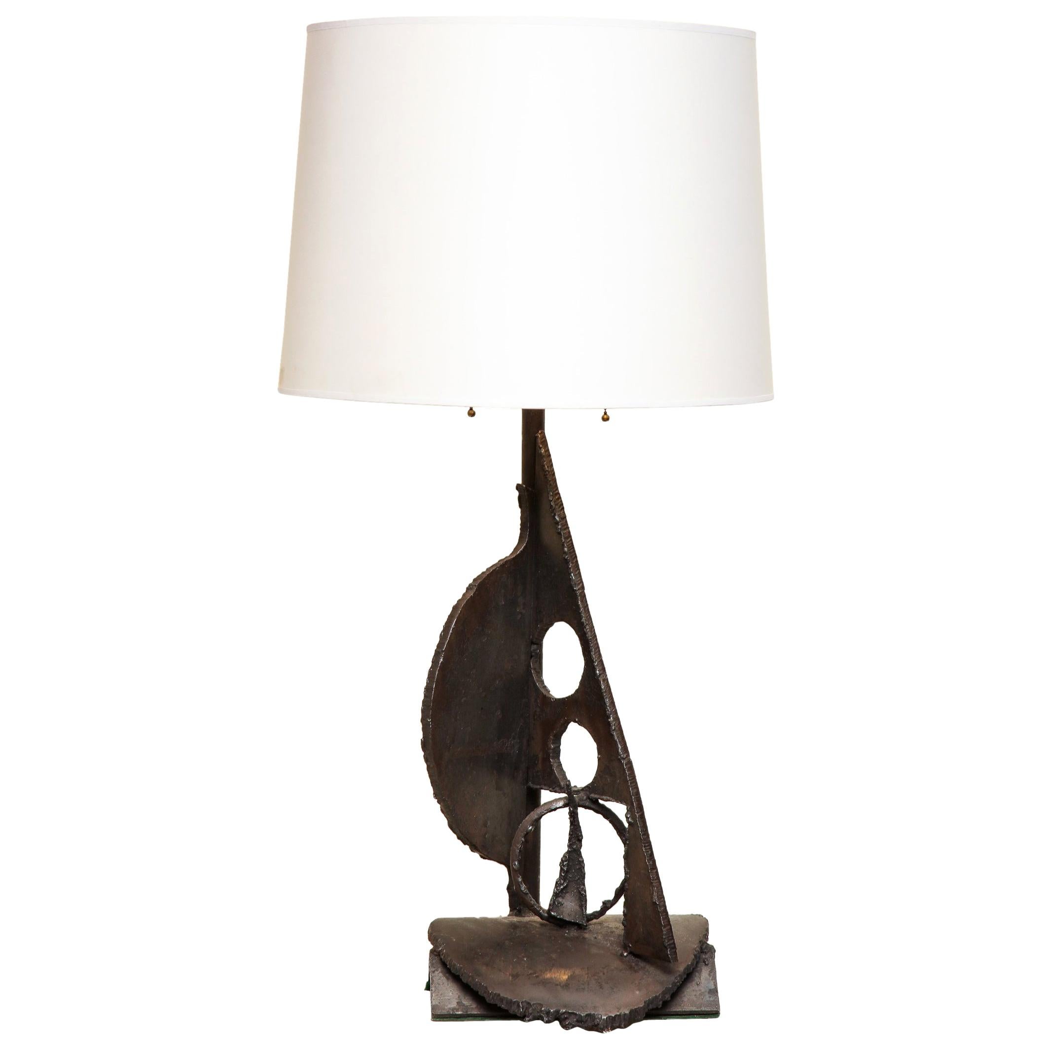 Brutaist Table Lamp Handcrafted Iron Mid-Century Modern American, 1960s For Sale