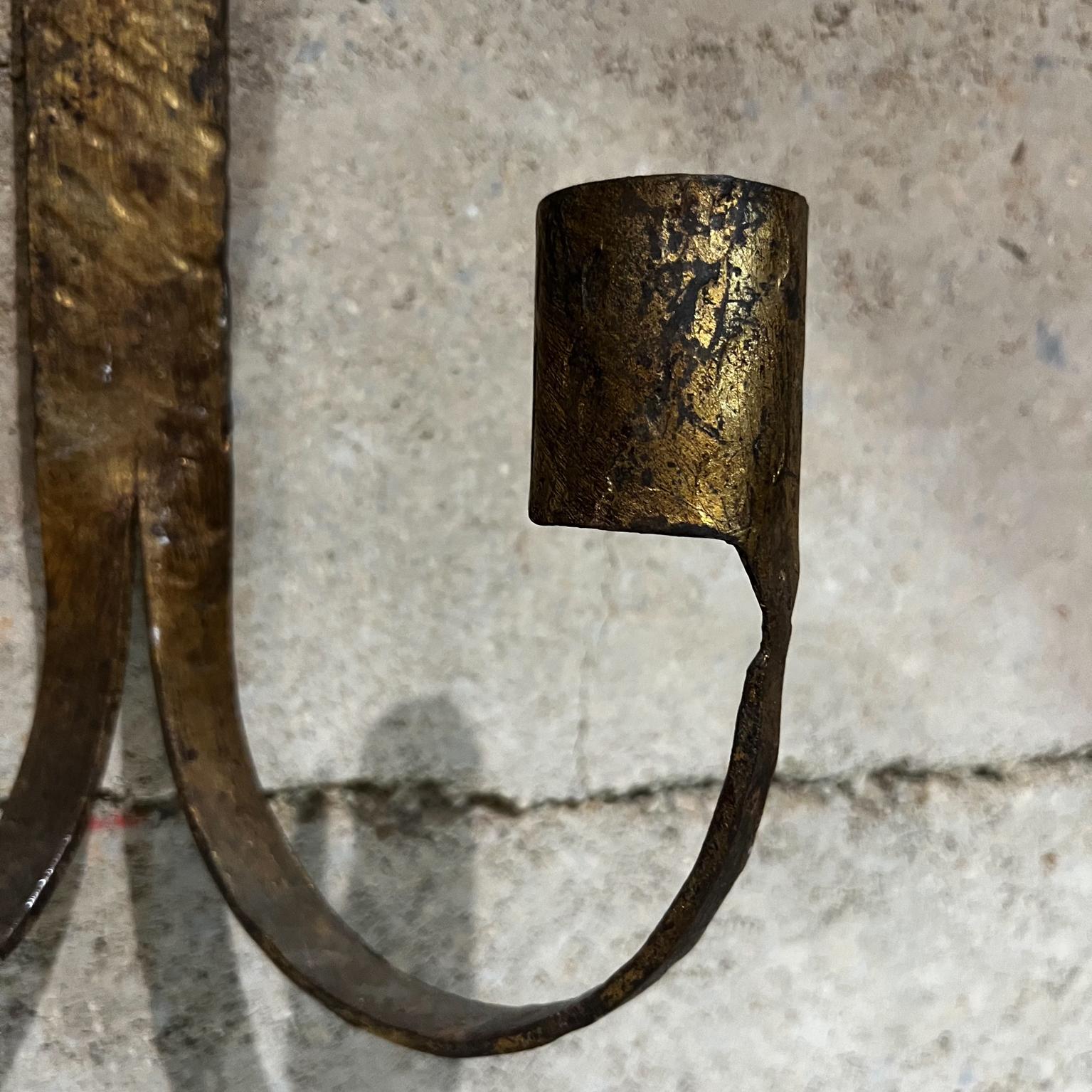 Brutal Hand Forged Iron and Gilt Wall Candle Holder Florentia Spain In Good Condition In Chula Vista, CA