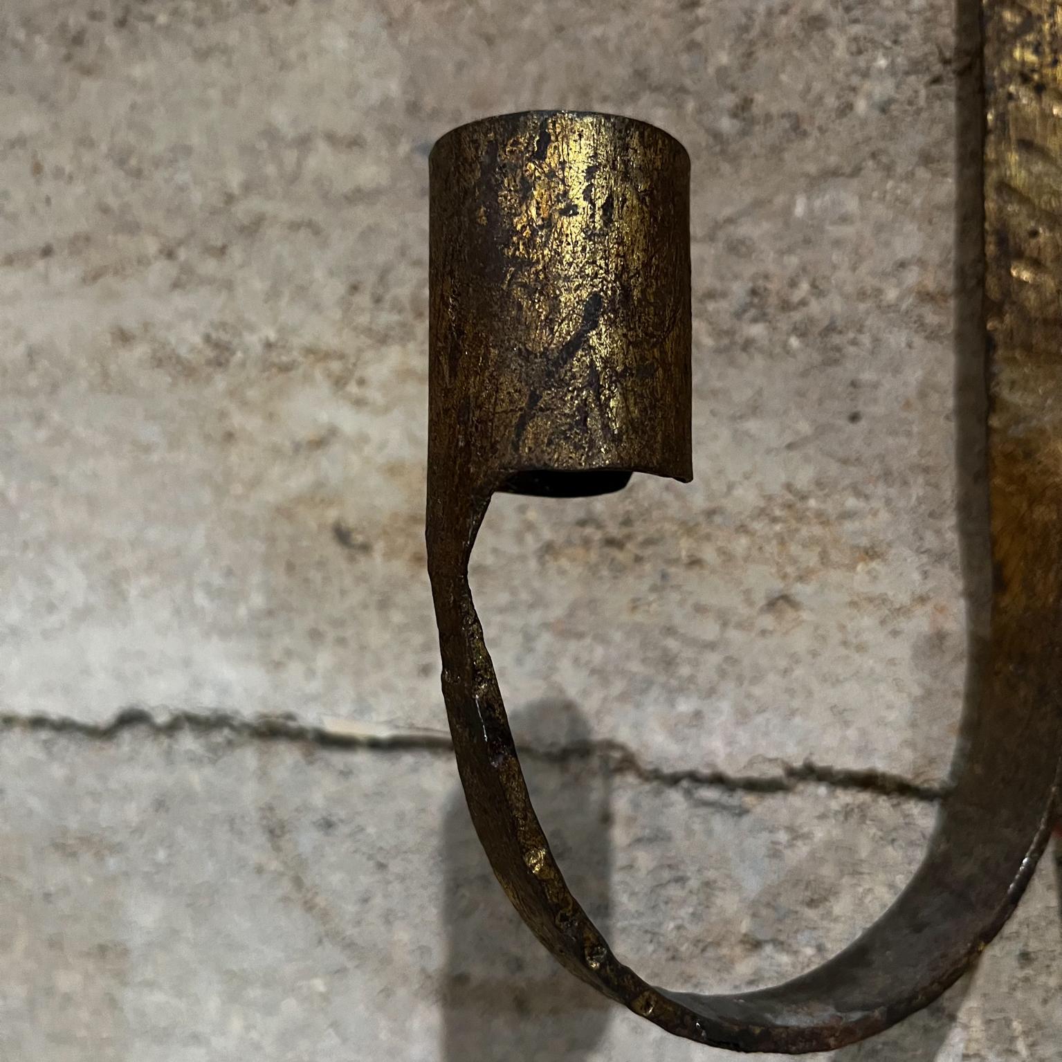 Gold Brutal Hand Forged Iron and Gilt Wall Candle Holder Florentia Spain