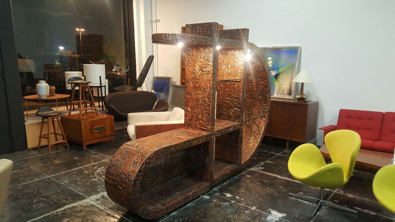 Brutal Hand Sculpted Copper Shelf By Lou Ramirez In Excellent Condition For Sale In Monrovia, CA