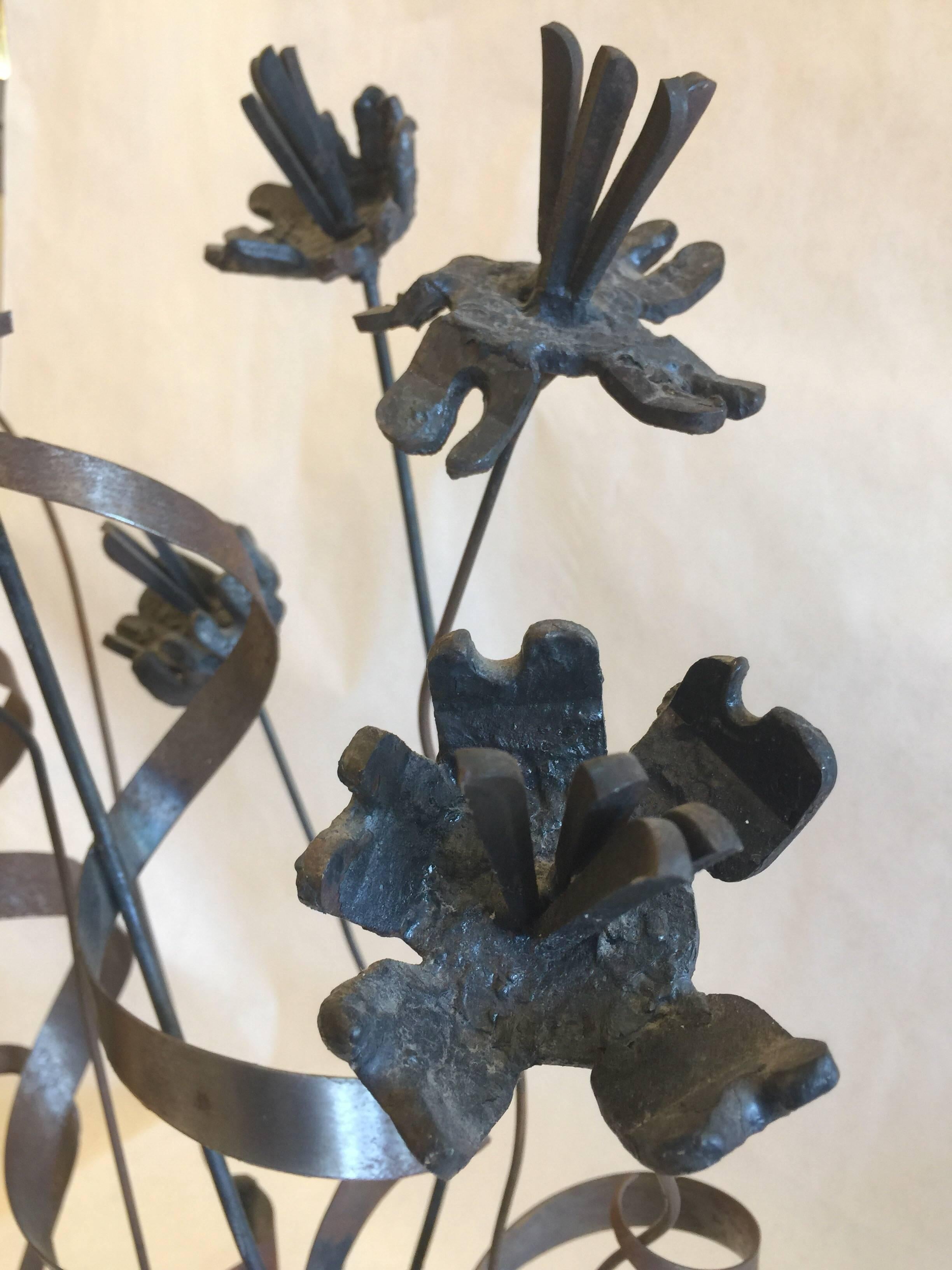 American Brutal Iron Flower Arrangement in the Style of Paul Evans