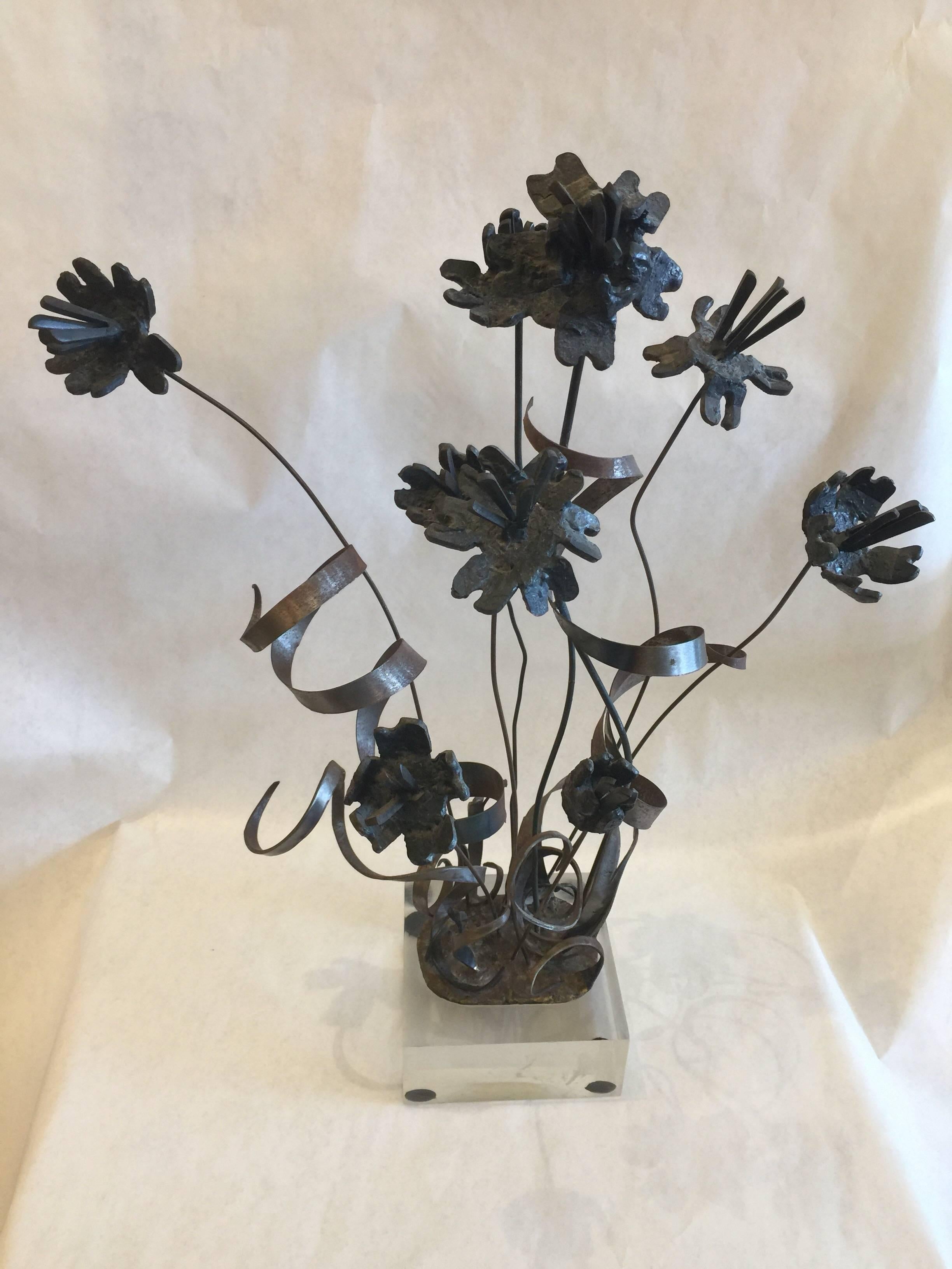 Brutal Iron Flower Arrangement in the Style of Paul Evans 1
