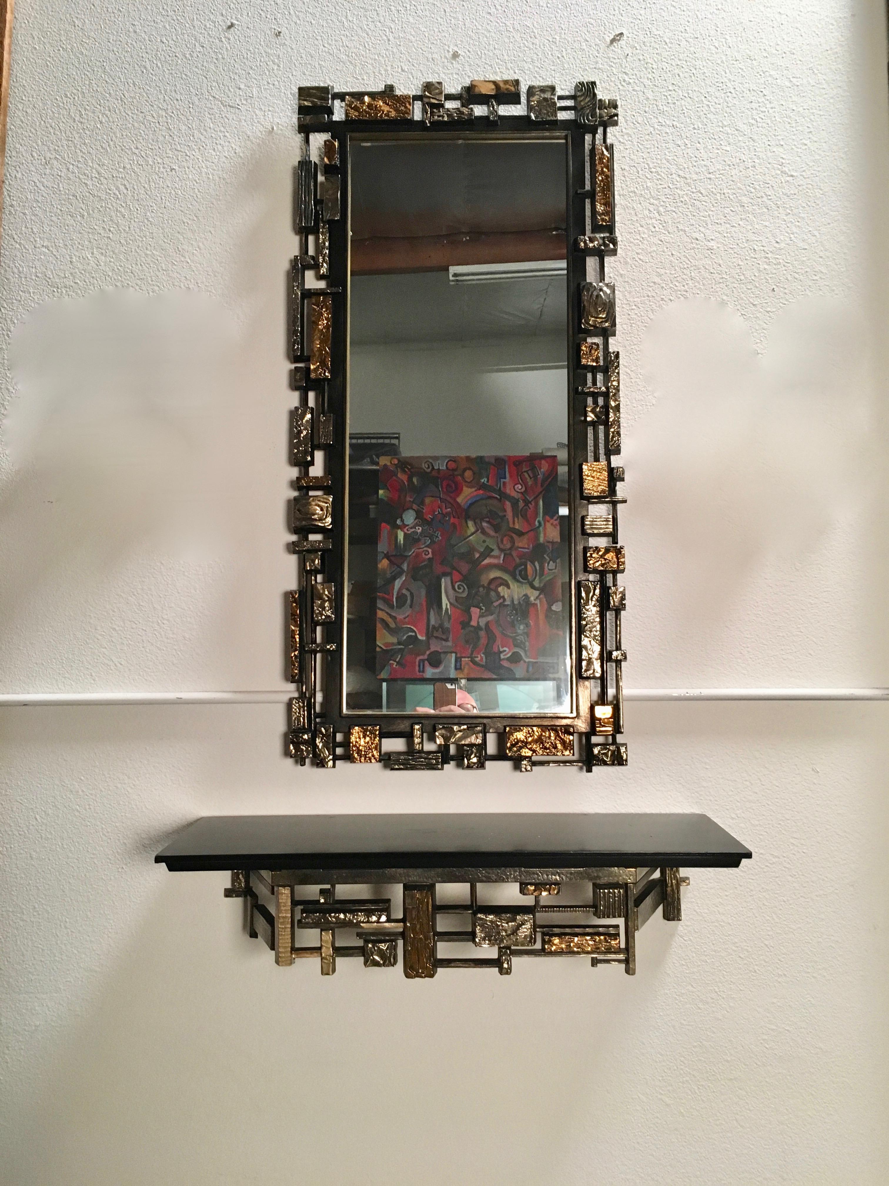 Mid-Century Modern Brutal Mirror and Console Table by Syroco