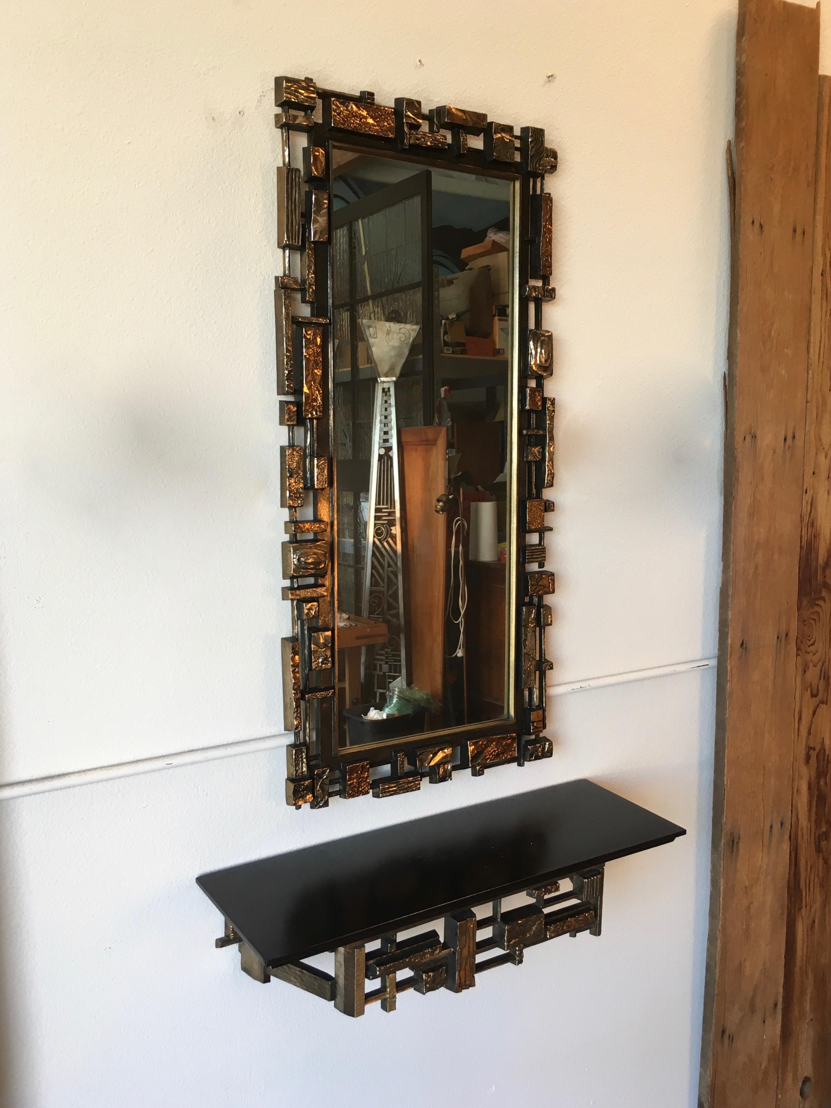 Brutal Mirror and Console Table by Syroco In Good Condition In Denton, TX