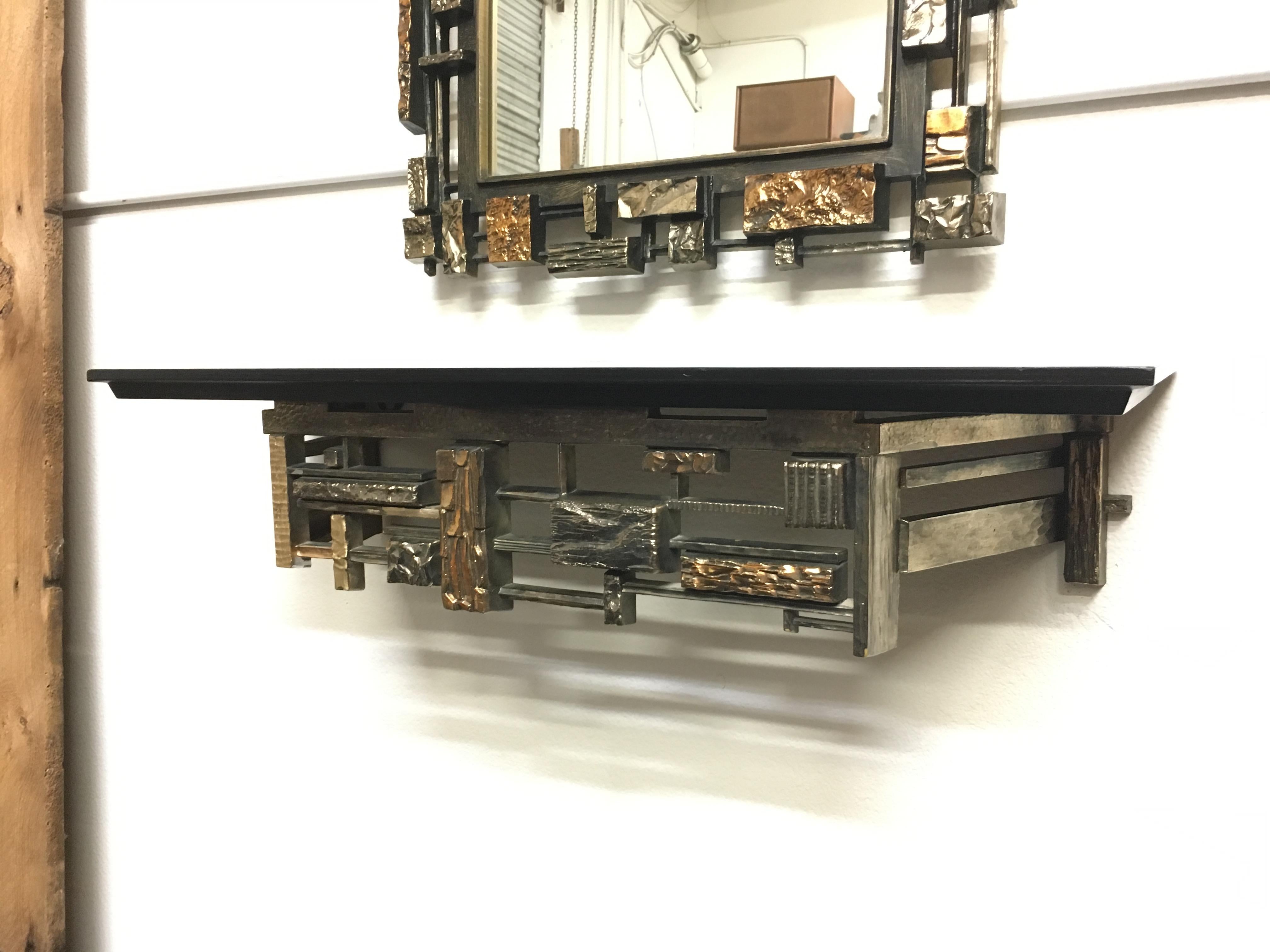 Brutal Mirror and Console Table by Syroco In Good Condition In Denton, TX