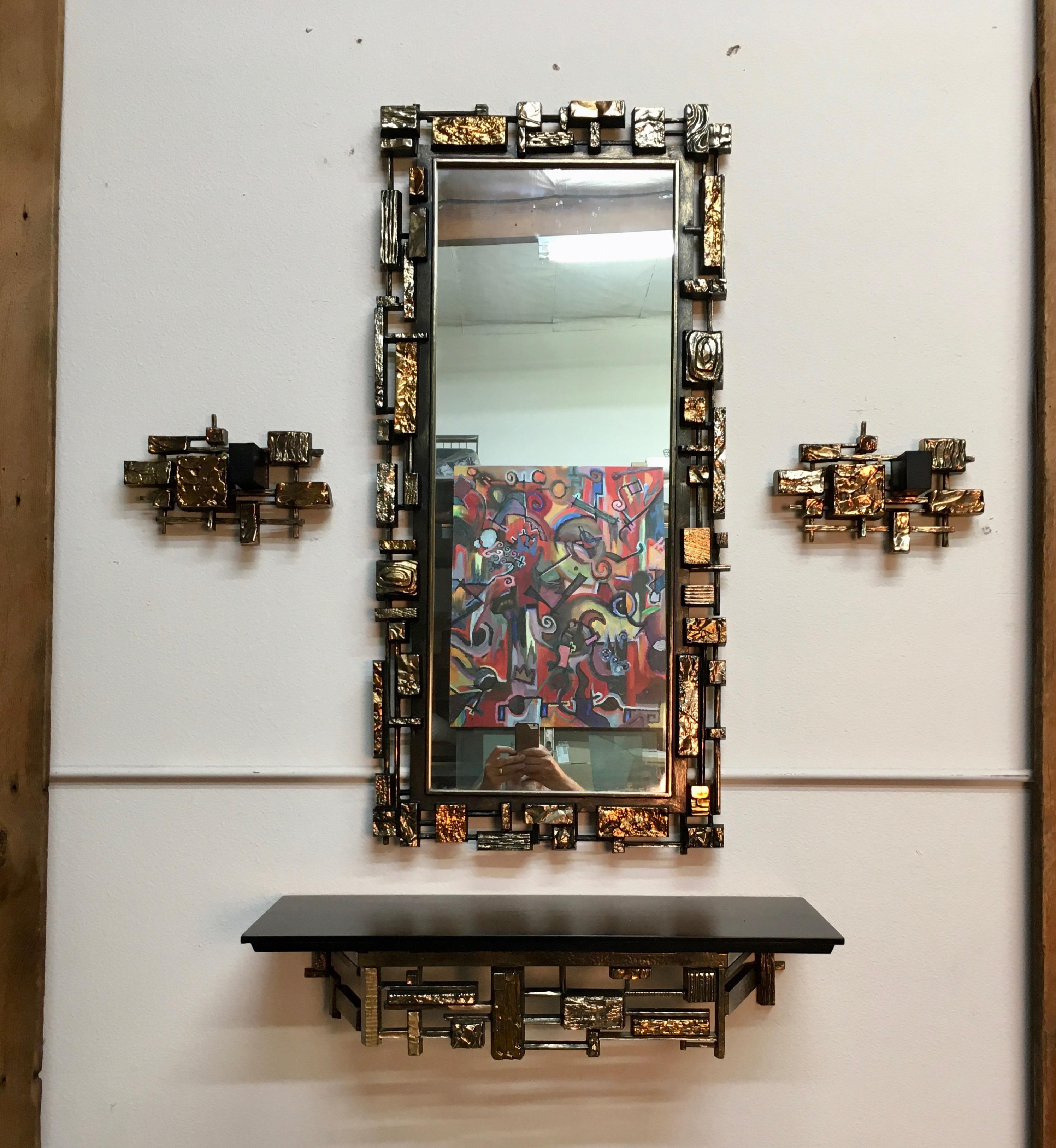 Brutal Mirror, Console and Sconces by Syroco 1
