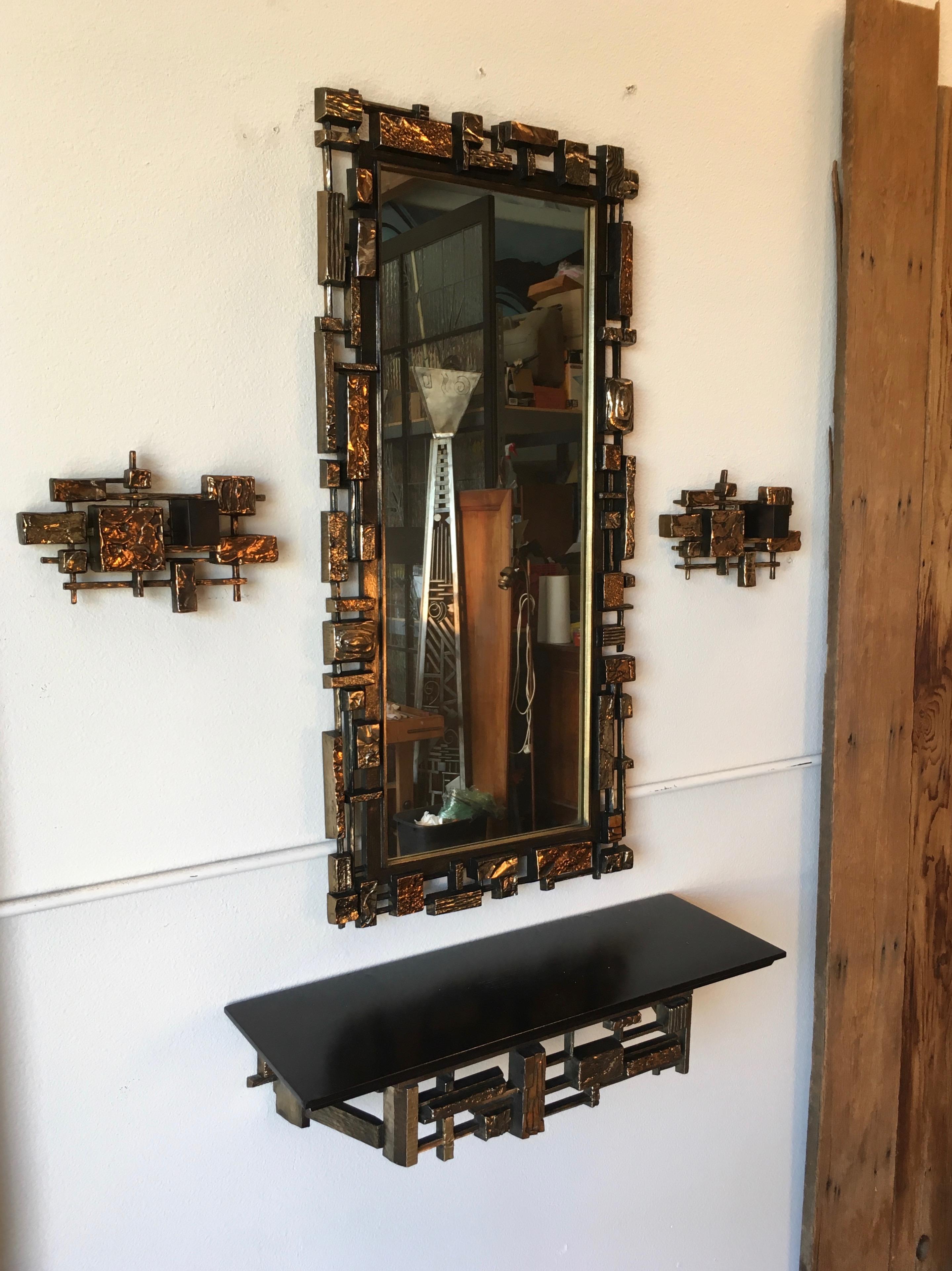 Brutal Mirror, Console and Sconces by Syroco 2