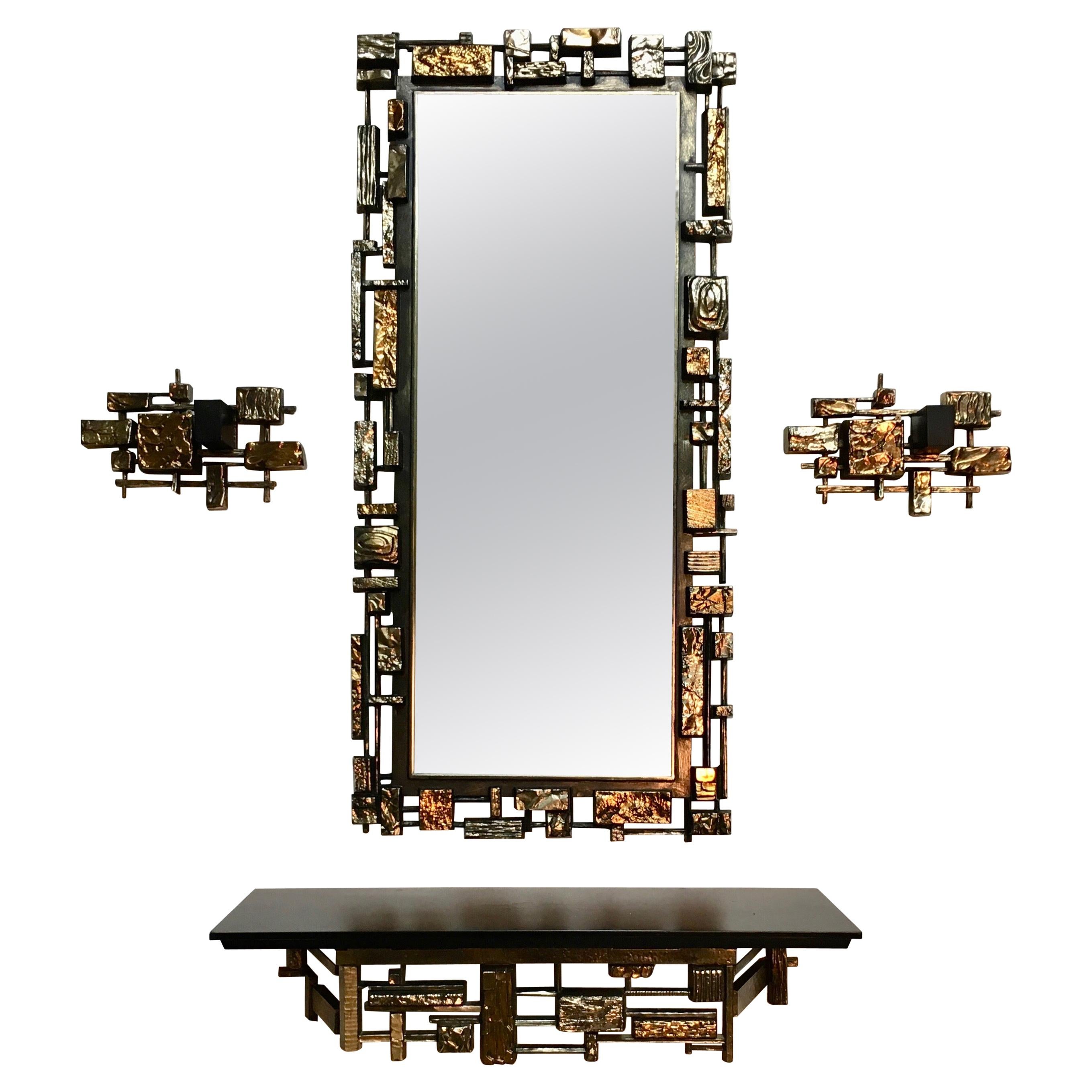 Brutal Mirror, Console and Sconces by Syroco