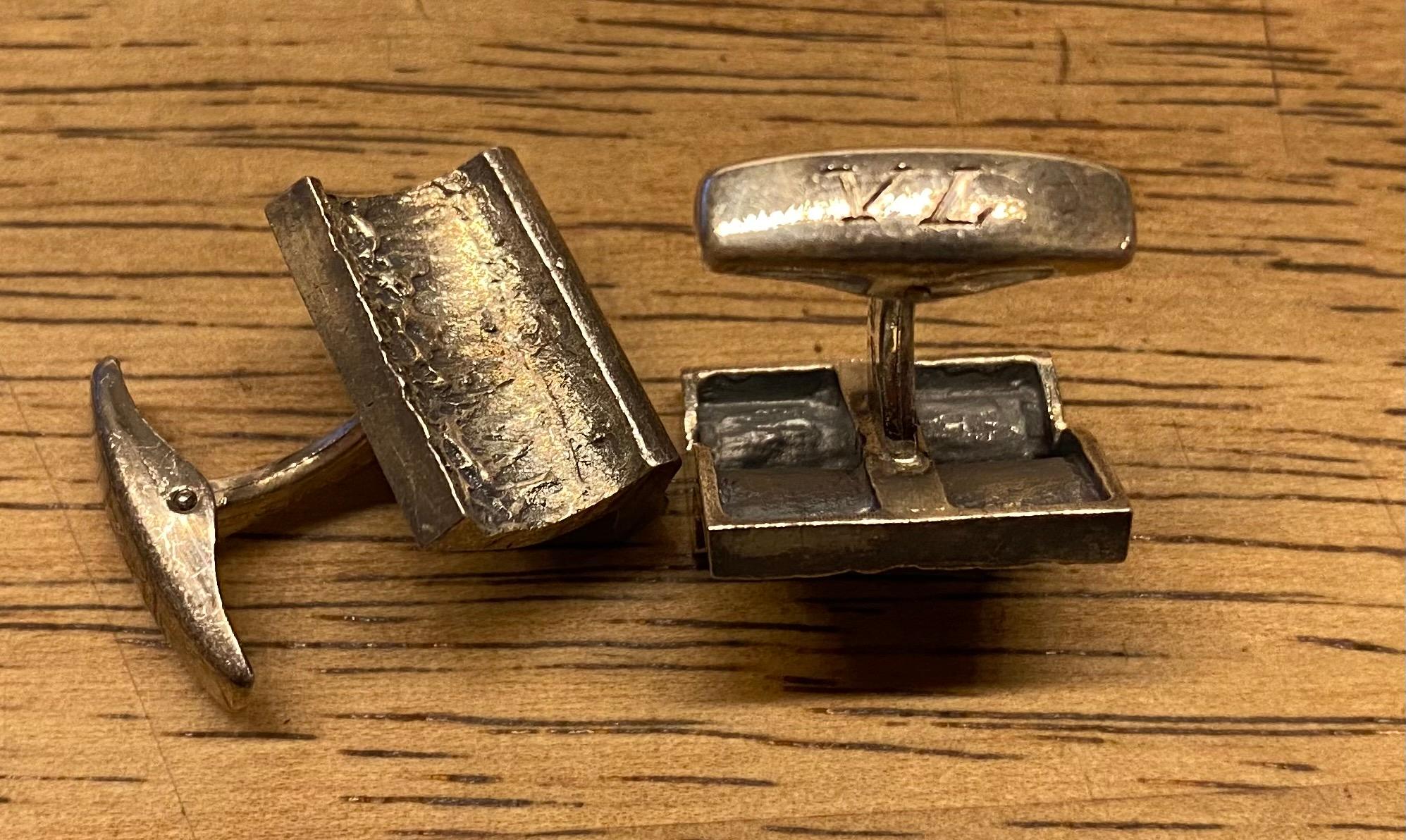 Women's or Men's Brutal Silver Cufflinks Made in Finland, 1971 For Sale