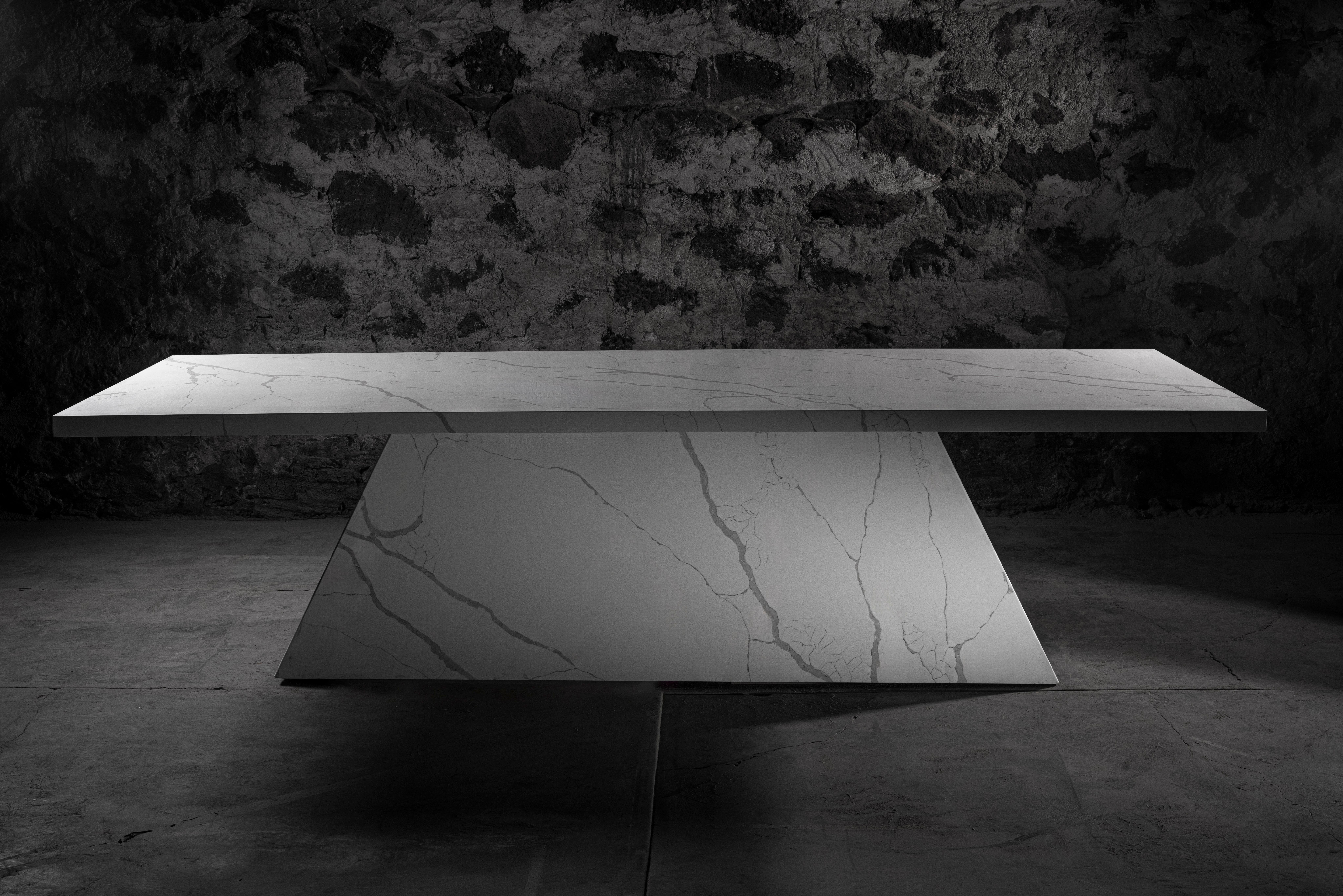 Brutalist, Stone (Marble, Granite, Quarts) Dining Table.
Triangular pedestal, rectangular top.