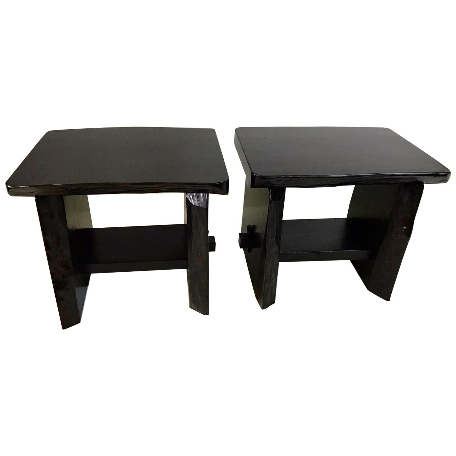 In the Taste of Alexandre Noll Live Edge Blackened Side Tables/ Benches For Sale