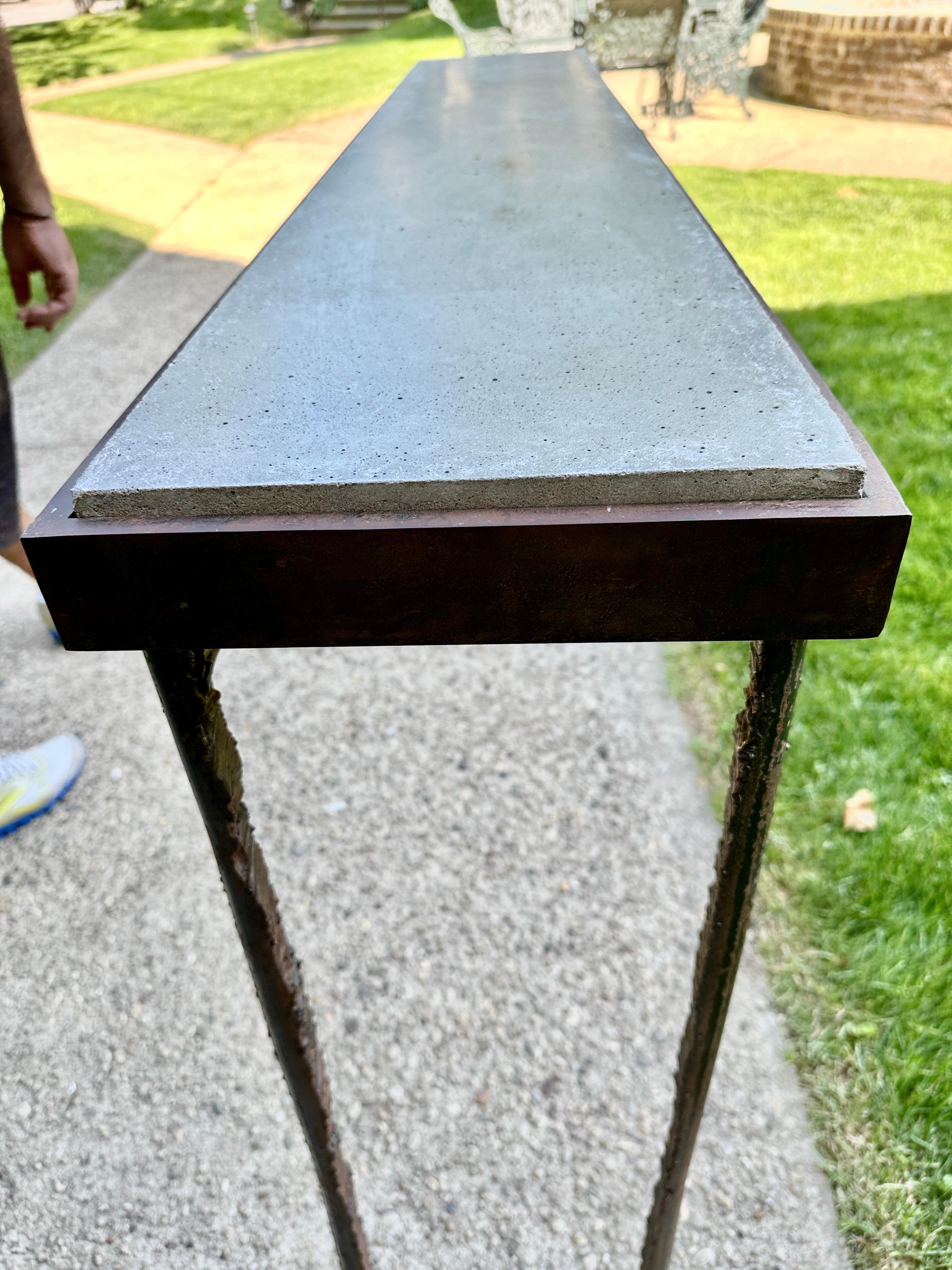 Brutalist P. Watson Brutal Torch Cut Iron & Concrete Garden Console Table For Sale