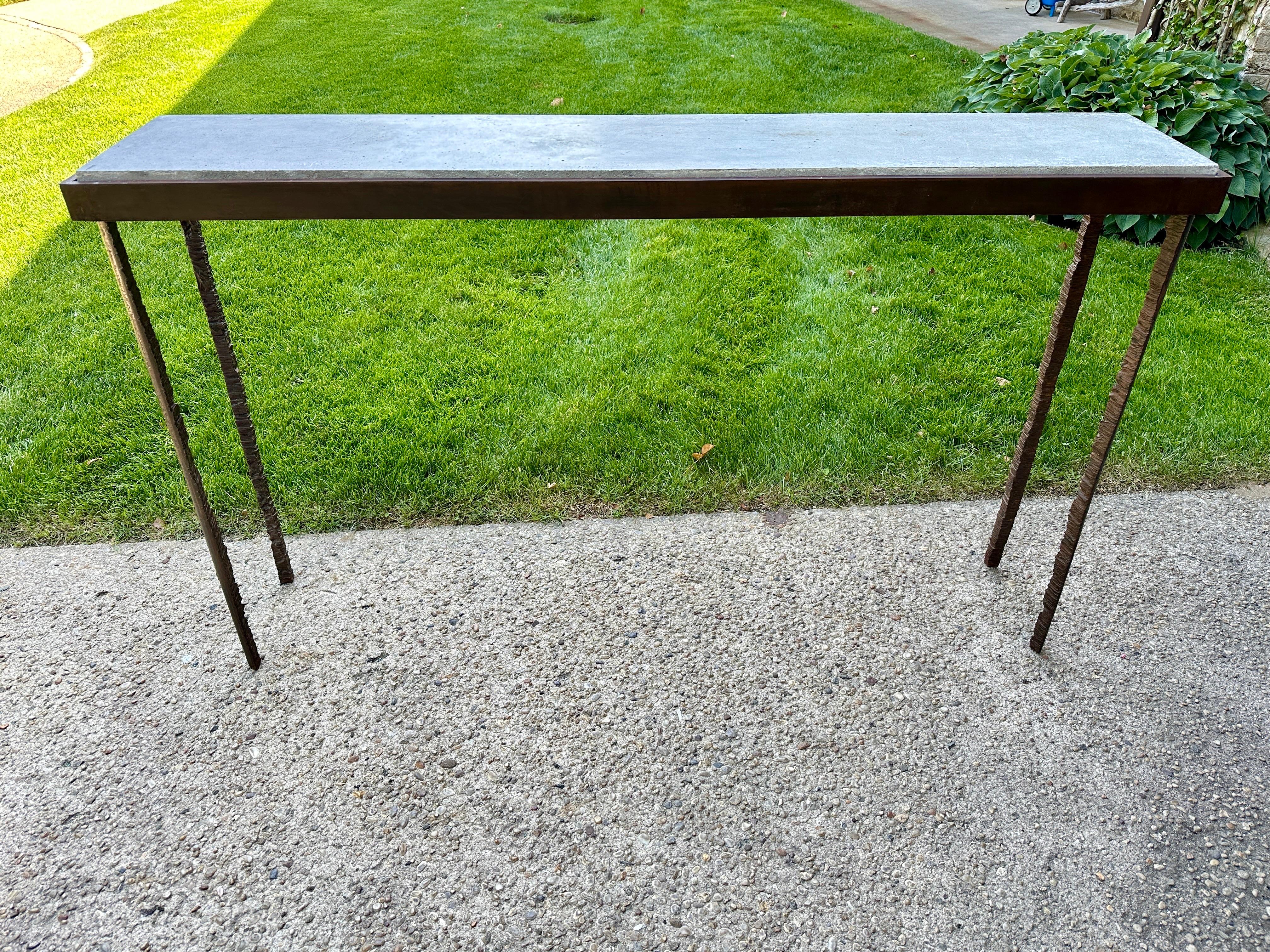 American P. Watson Brutal Torch Cut Iron & Concrete Garden Console Table For Sale