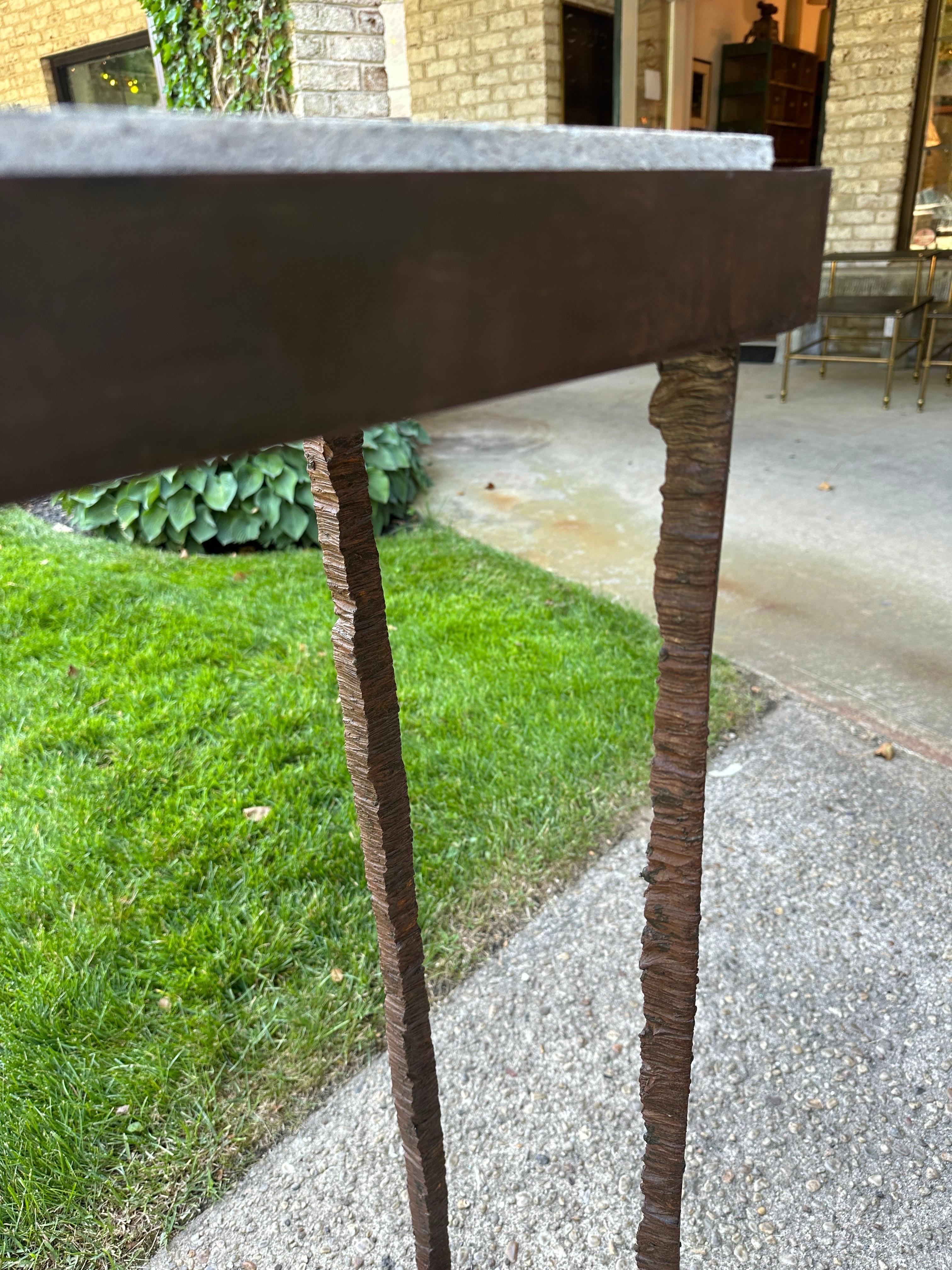 P. Watson Brutal Torch Cut Iron & Concrete Garden Console Table In Good Condition For Sale In North Miami, FL
