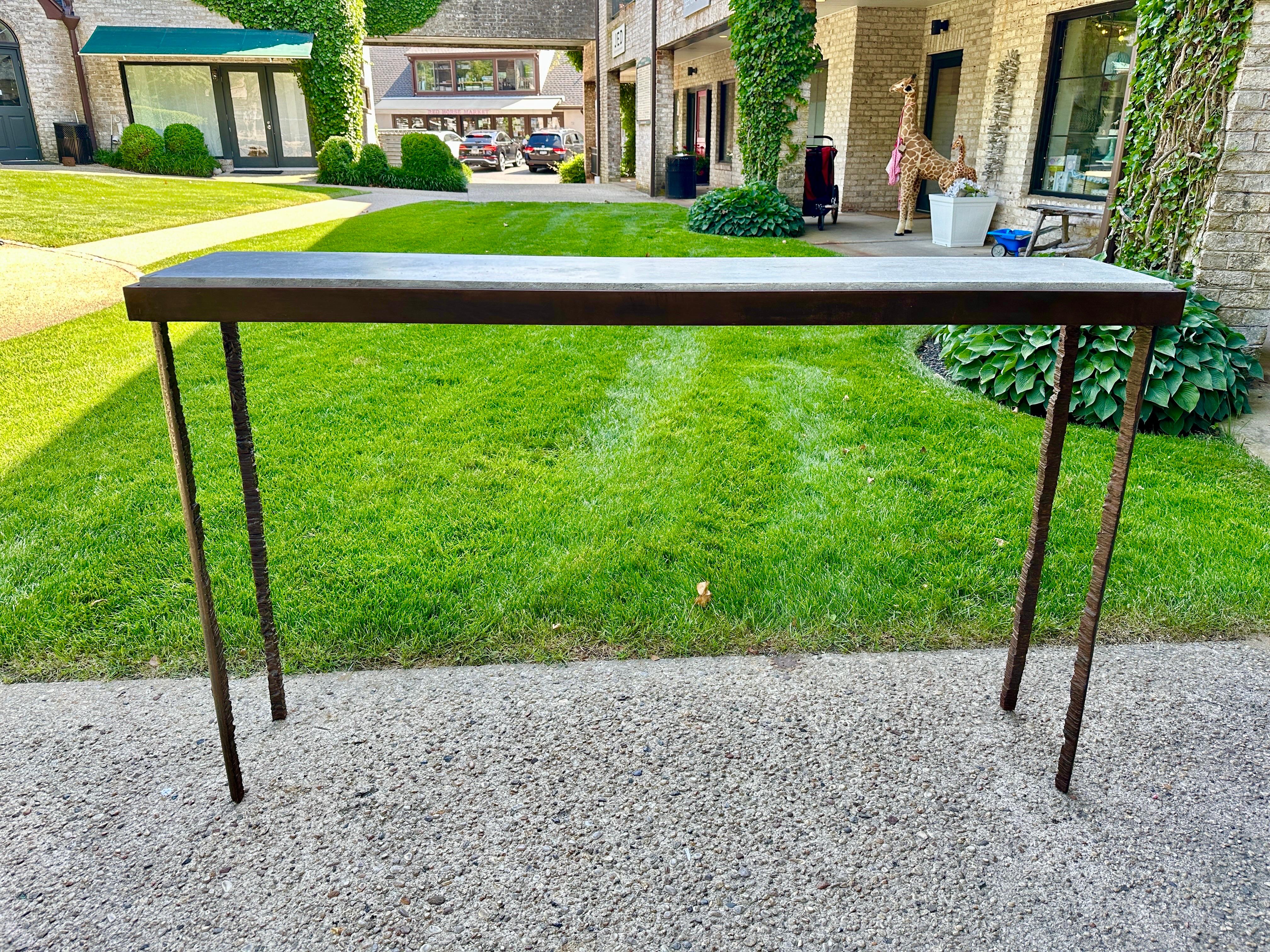 Late 20th Century P. Watson Brutal Torch Cut Iron & Concrete Garden Console Table For Sale