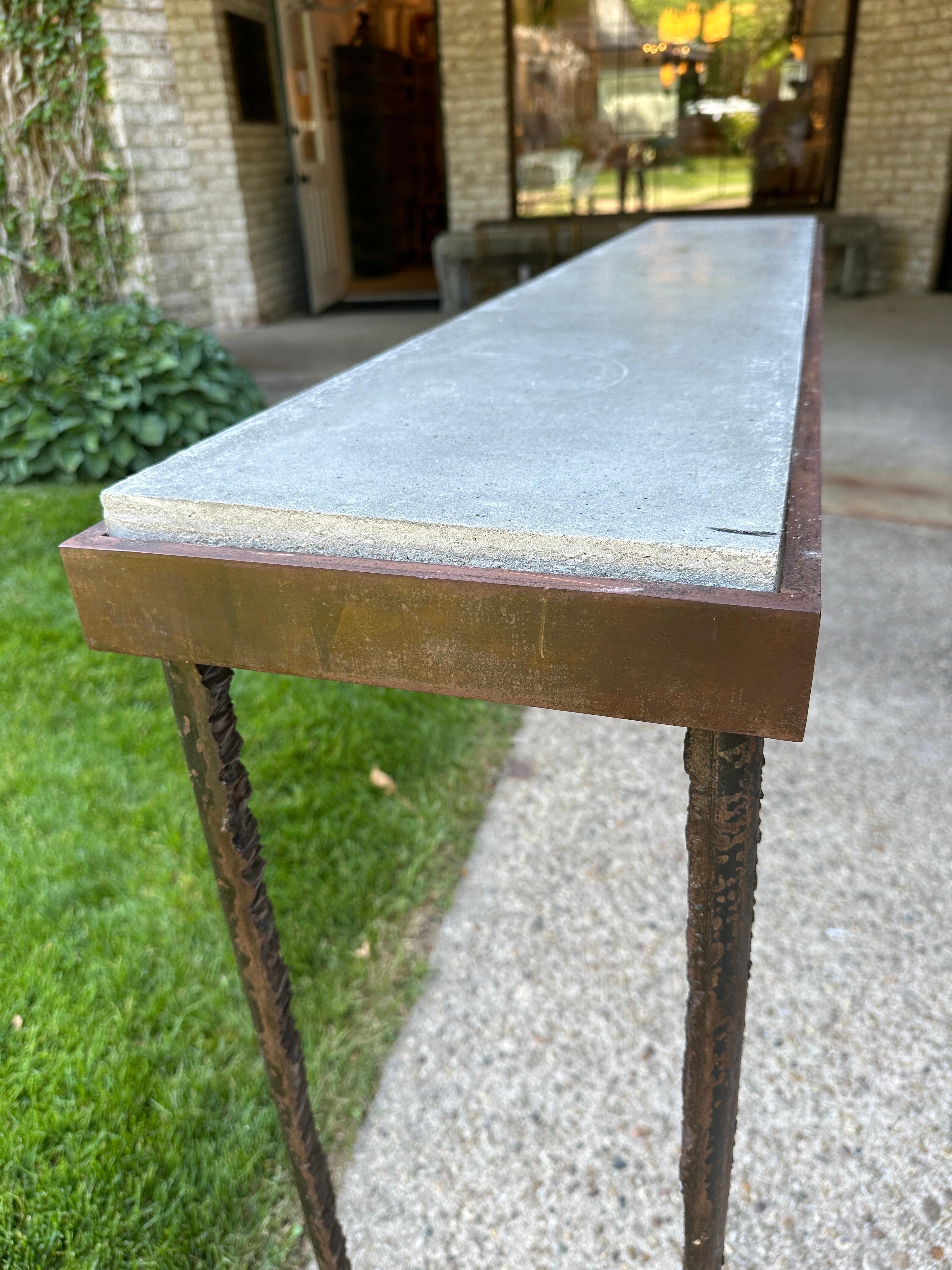 P. Watson Brutal Torch Cut Iron & Concrete Garden Console Table For Sale 2