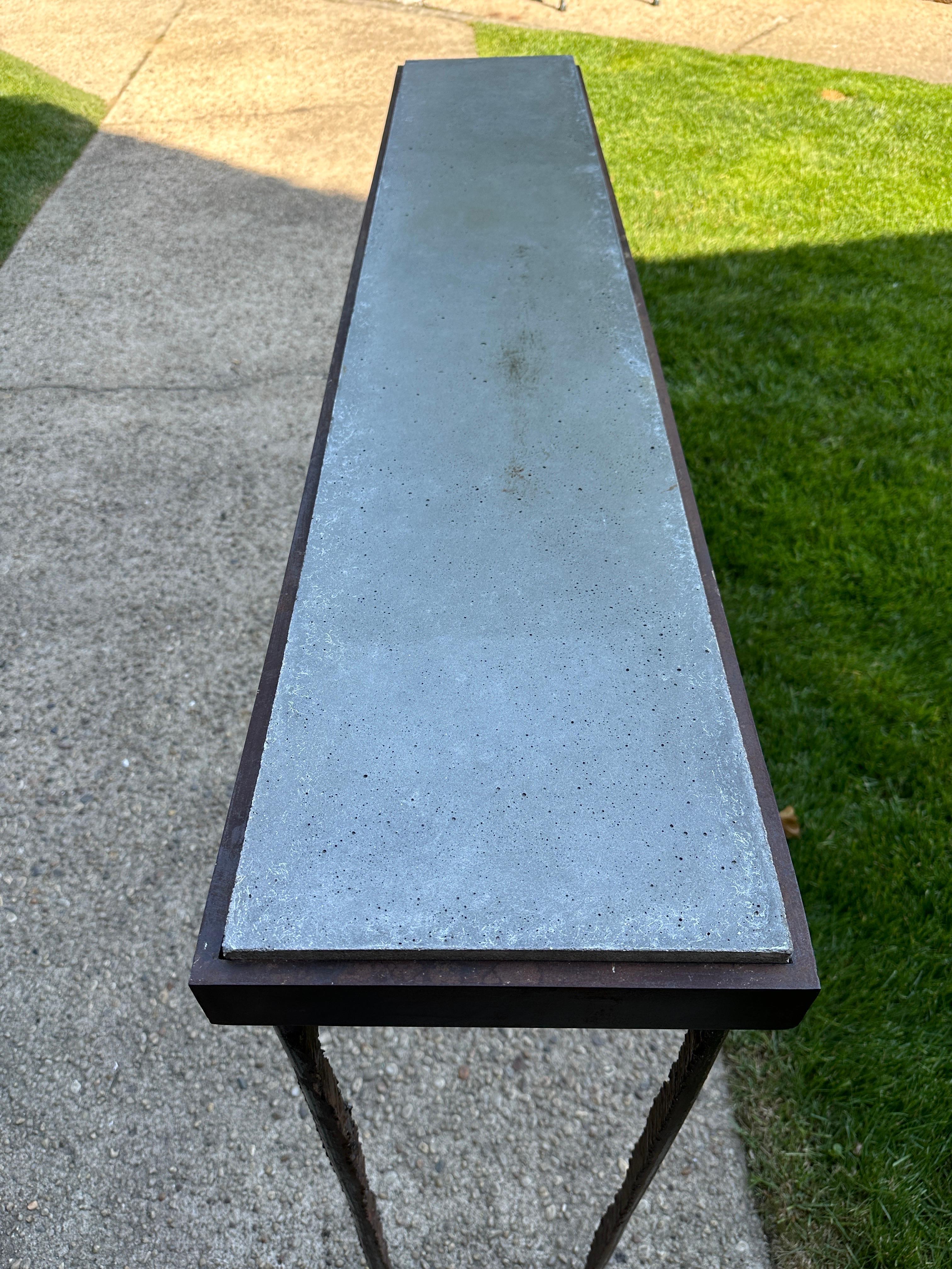 P. Watson Brutal Torch Cut Iron & Concrete Garden Console Table For Sale 3