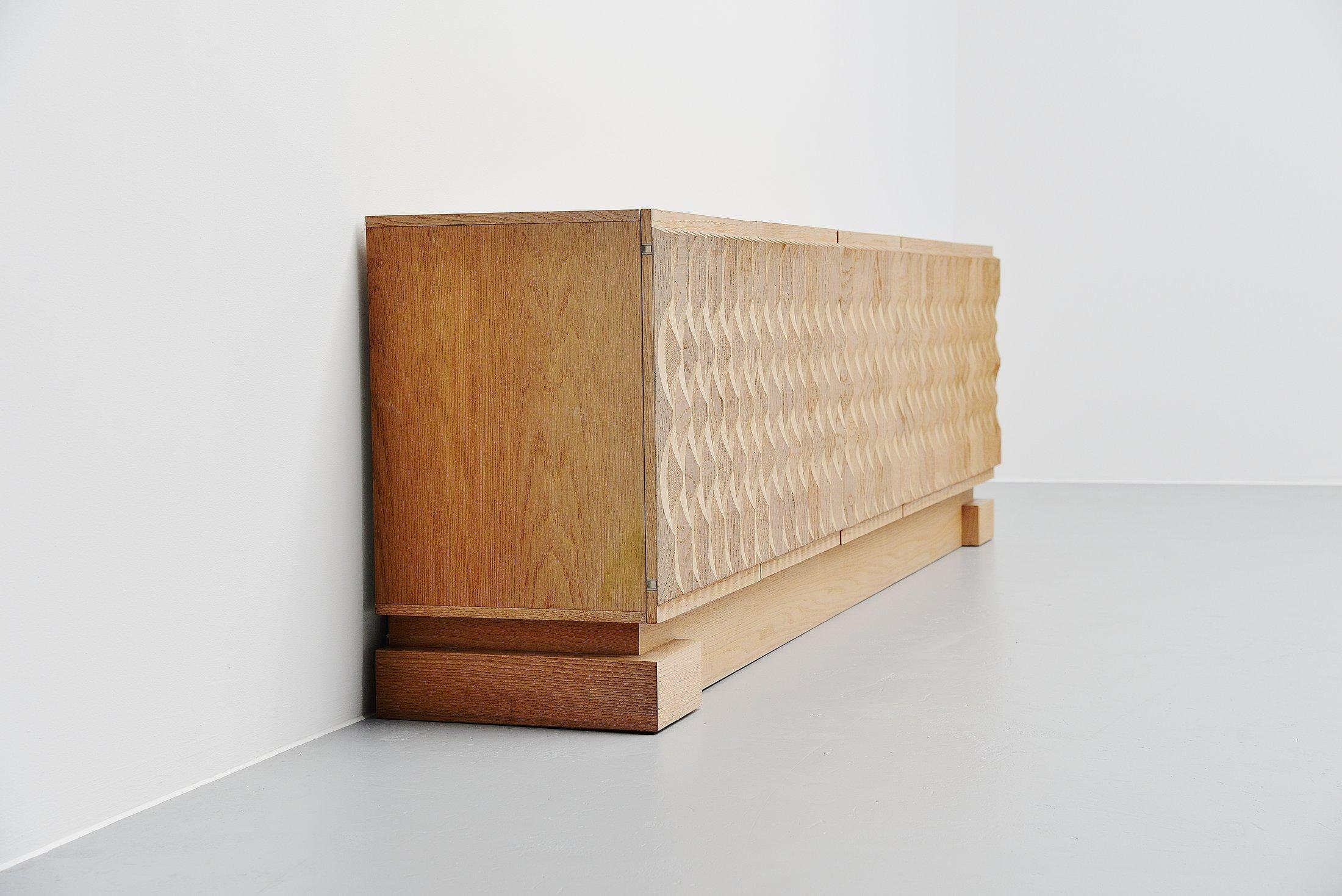 Brutalist Credenza with Graphic Oak Doors, Belgium, 1970 In Good Condition In Roosendaal, Noord Brabant