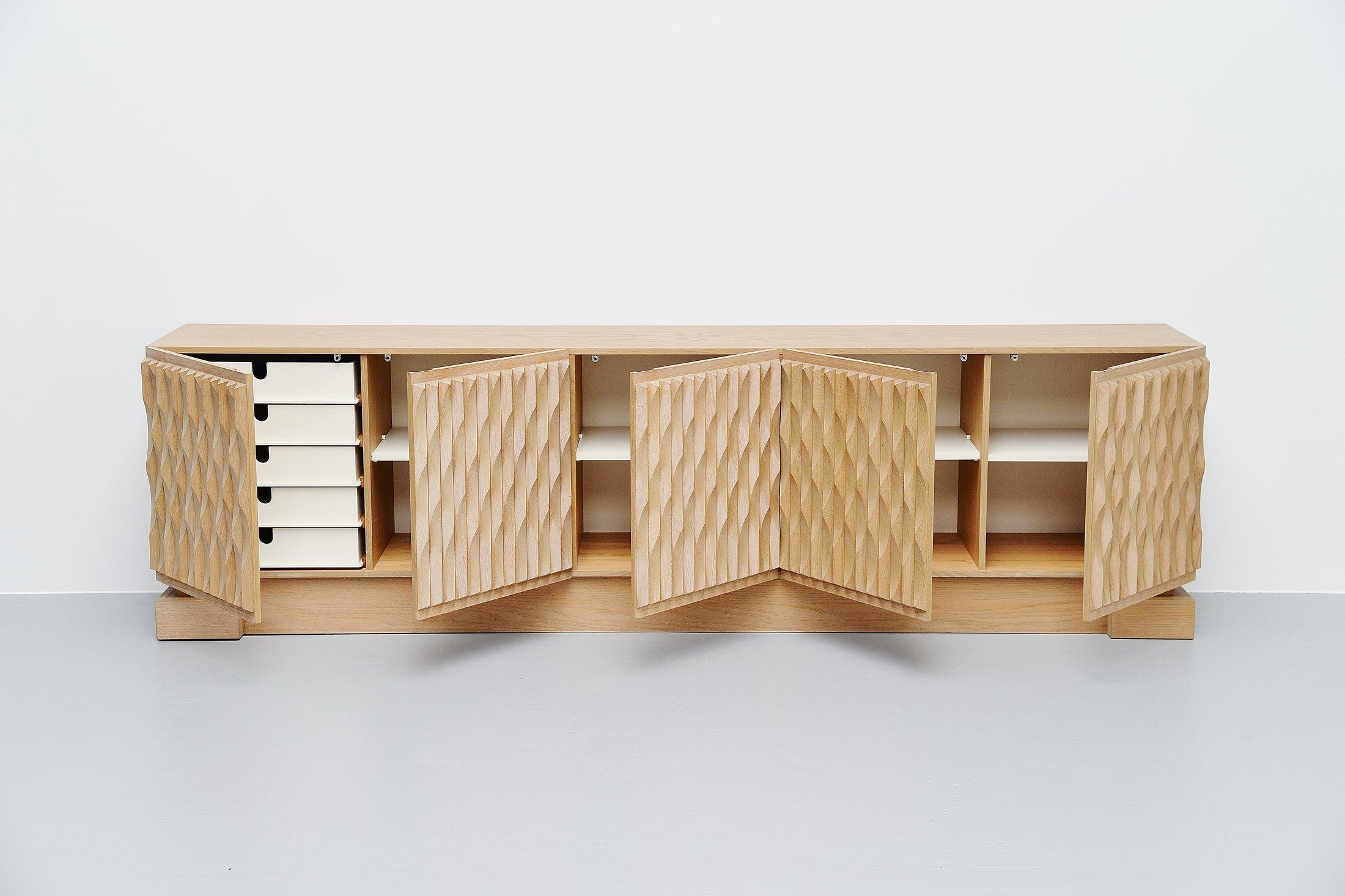 Brutalist Credenza with Graphic Oak Doors, Belgium, 1970 1