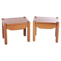 Set of wooden bedside tables in the style of Maison Regain with drawer 1970