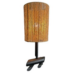 Brutalist Blackened Metal Table Lamp, France, 1970s, Sculptural Design