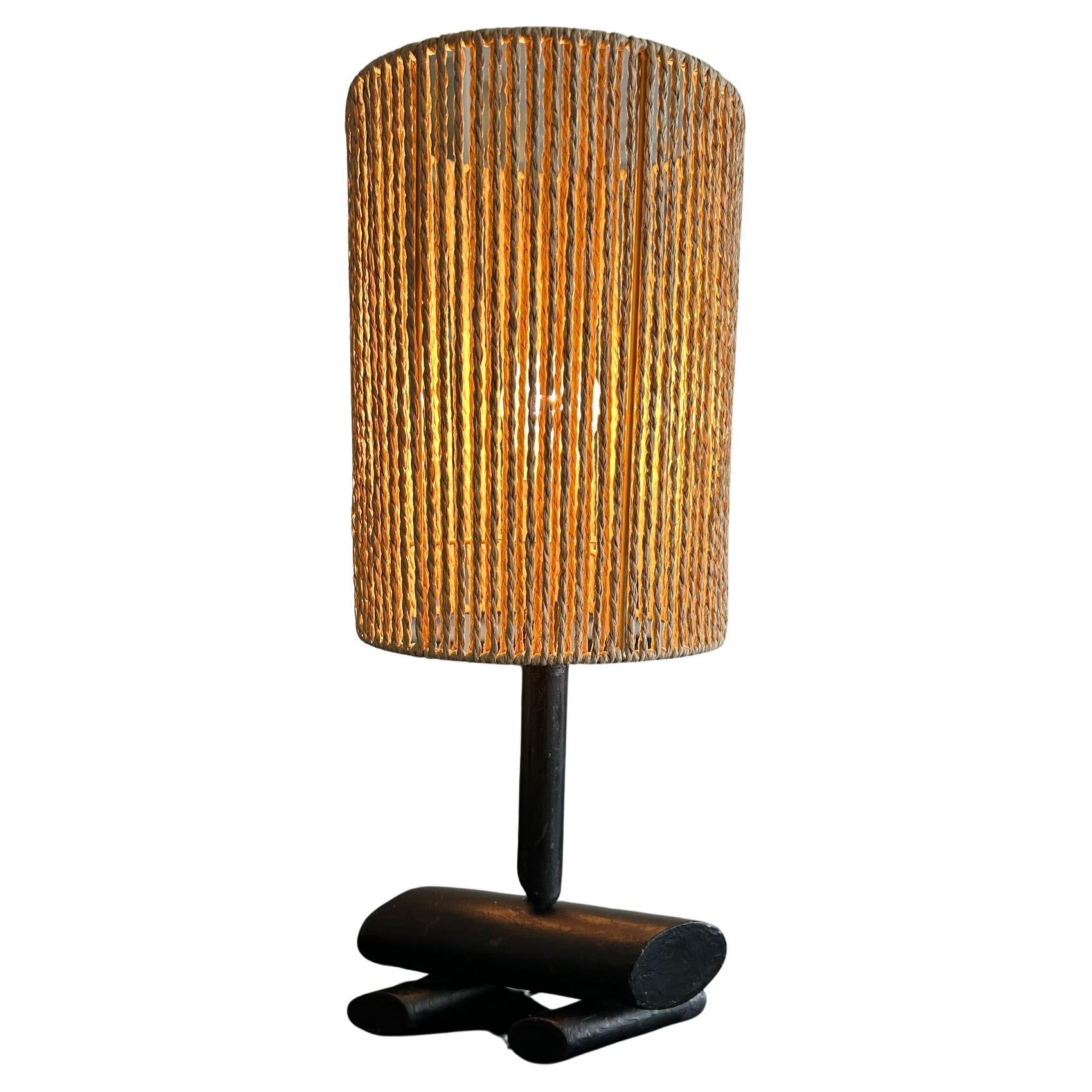 Brutalist Blackened Metal Table Lamp, France, 1970s, Sculptural Design