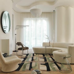 Alfombra Brutalista, Moderna Geométrica Personalizable Verde, Azul Marino, Topo Grande