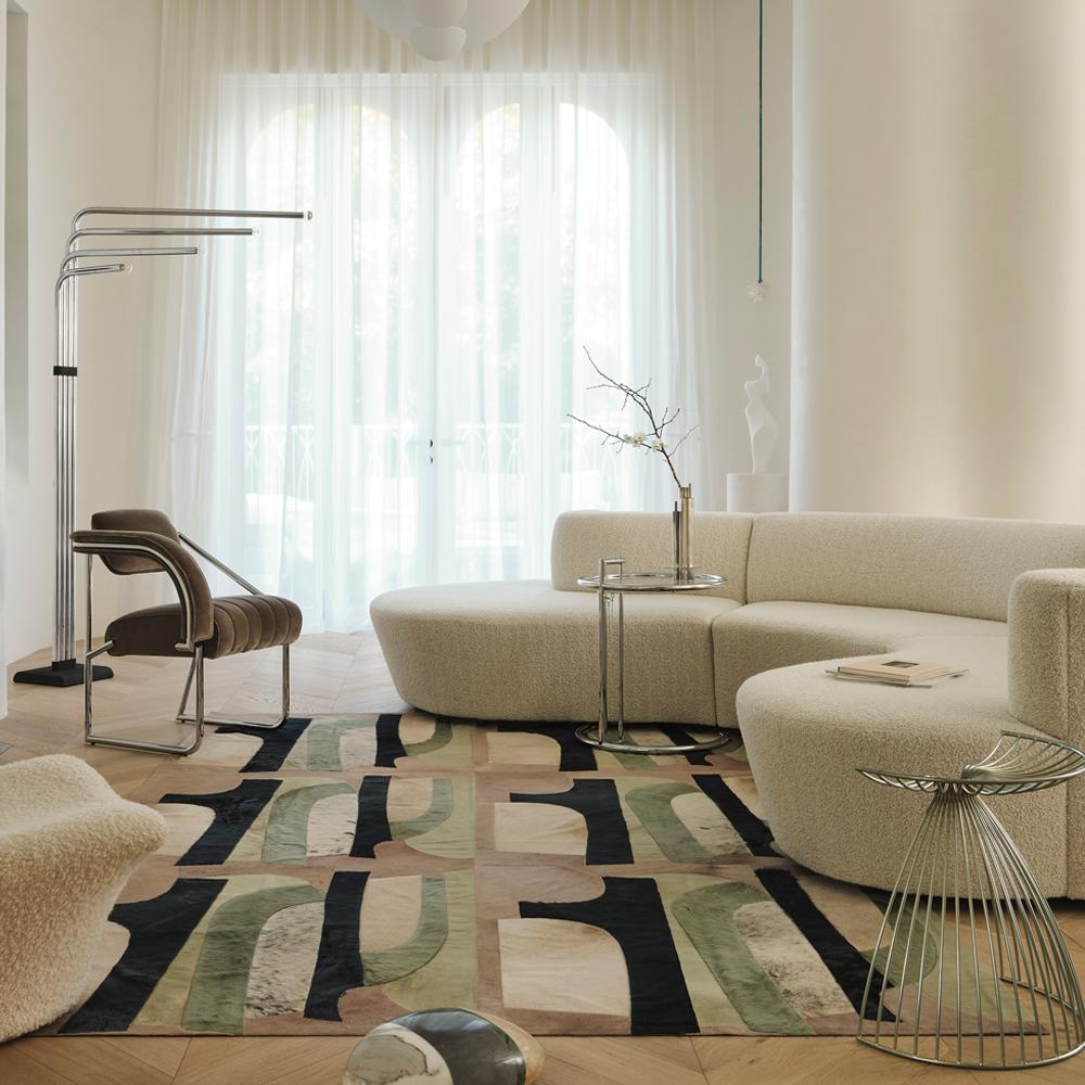 Alfombra Brutalista, Moderna Geométrica Personalizable Verde, Azul Marino, Topo XXLarge Art Decó en venta