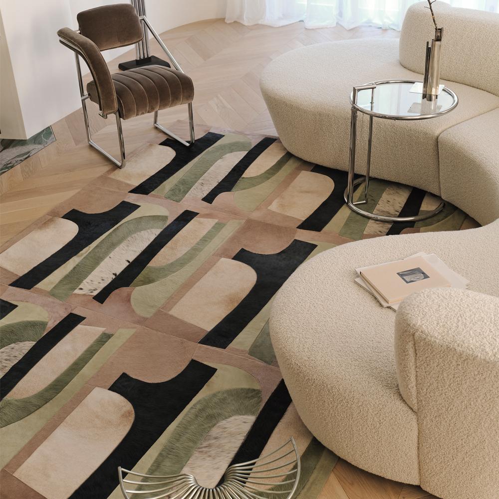 Alfombra Brutalista, Moderna Geométrica Personalizable Verde, Azul Marino, Topo XXLarge Hecho a máquina en venta