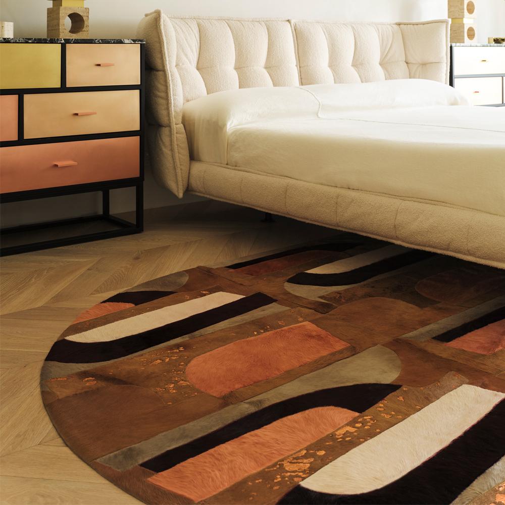 Art Deco Brutalist, Modern Geometric Customizable Caramel, Apricot, Tan Rug Small For Sale