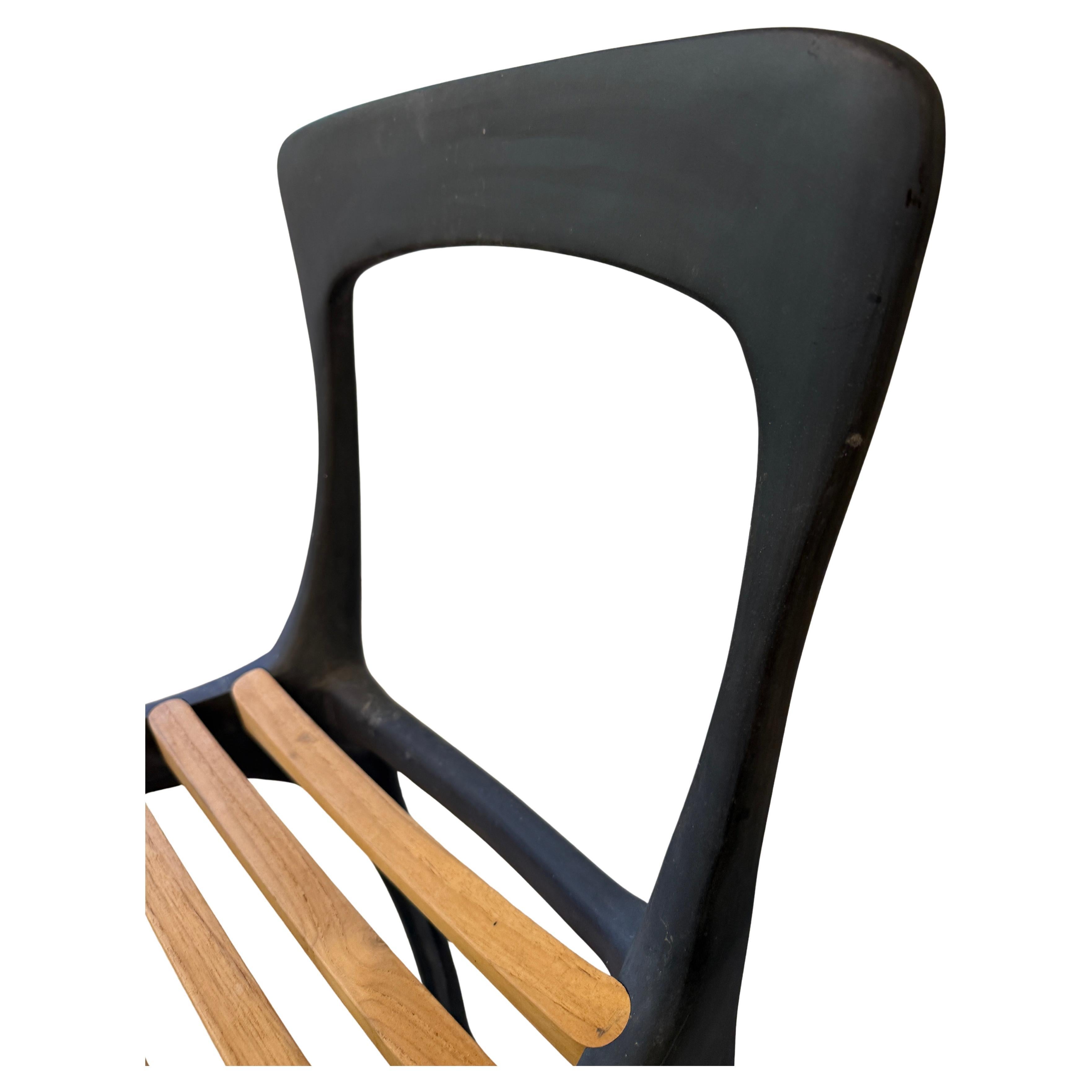 Brutalism Solid Metal Bar Stools Teak Slats For Sale 3