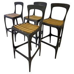 Brutalism Solid Metal Bar Stools Teak Slats