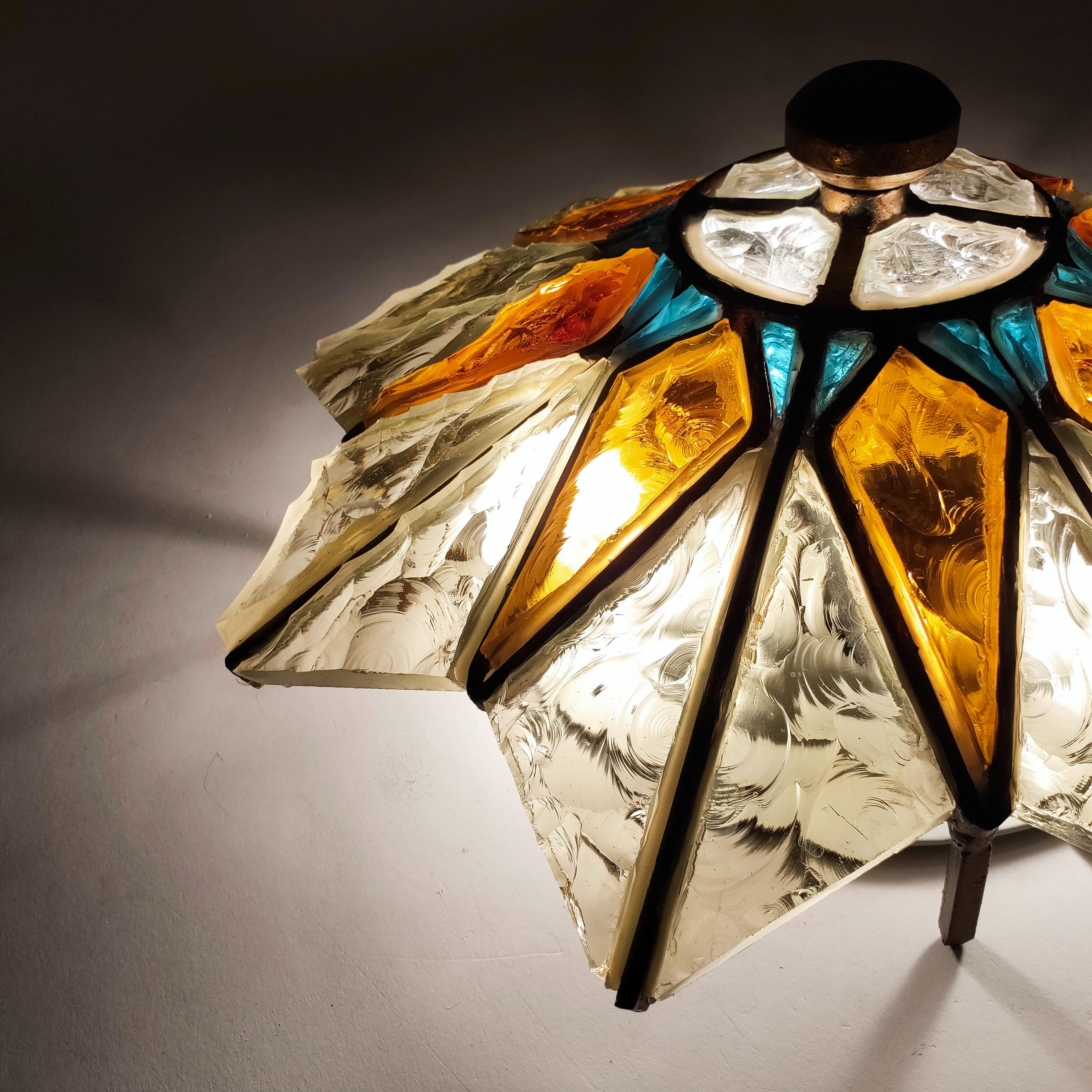 Brutalist 1 of 2 hand-crafted sconces or flush mounts by Longobard, Italy, 70s. For Sale 3